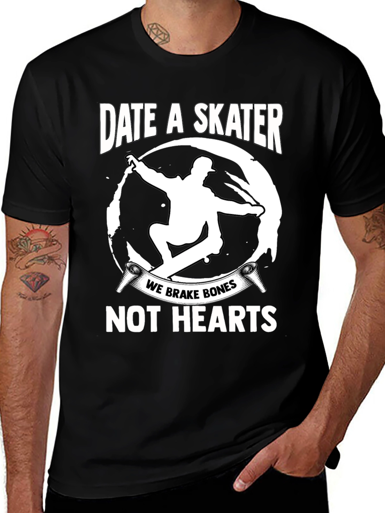 Variant 2 of Date a Skater Graphic Tee - Break Bones, Not Hearts!