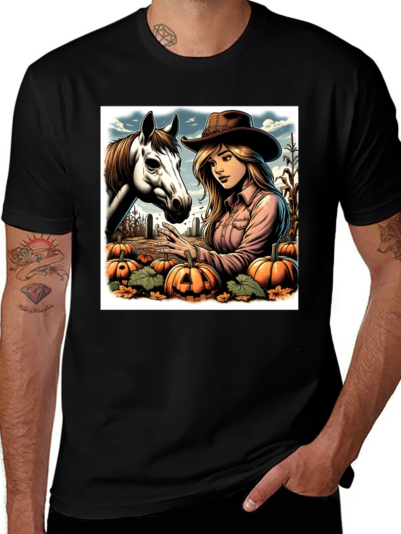 Variant 19 of Cowgirl & Horse Pumpkin Patch T-Shirt