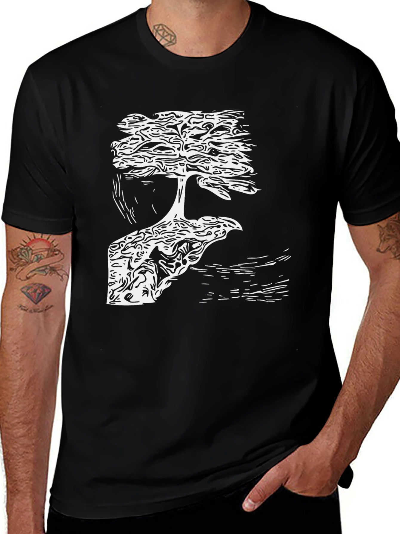Variant 30 of Bonsai Tree Graphic Tee - Black Cotton Blend