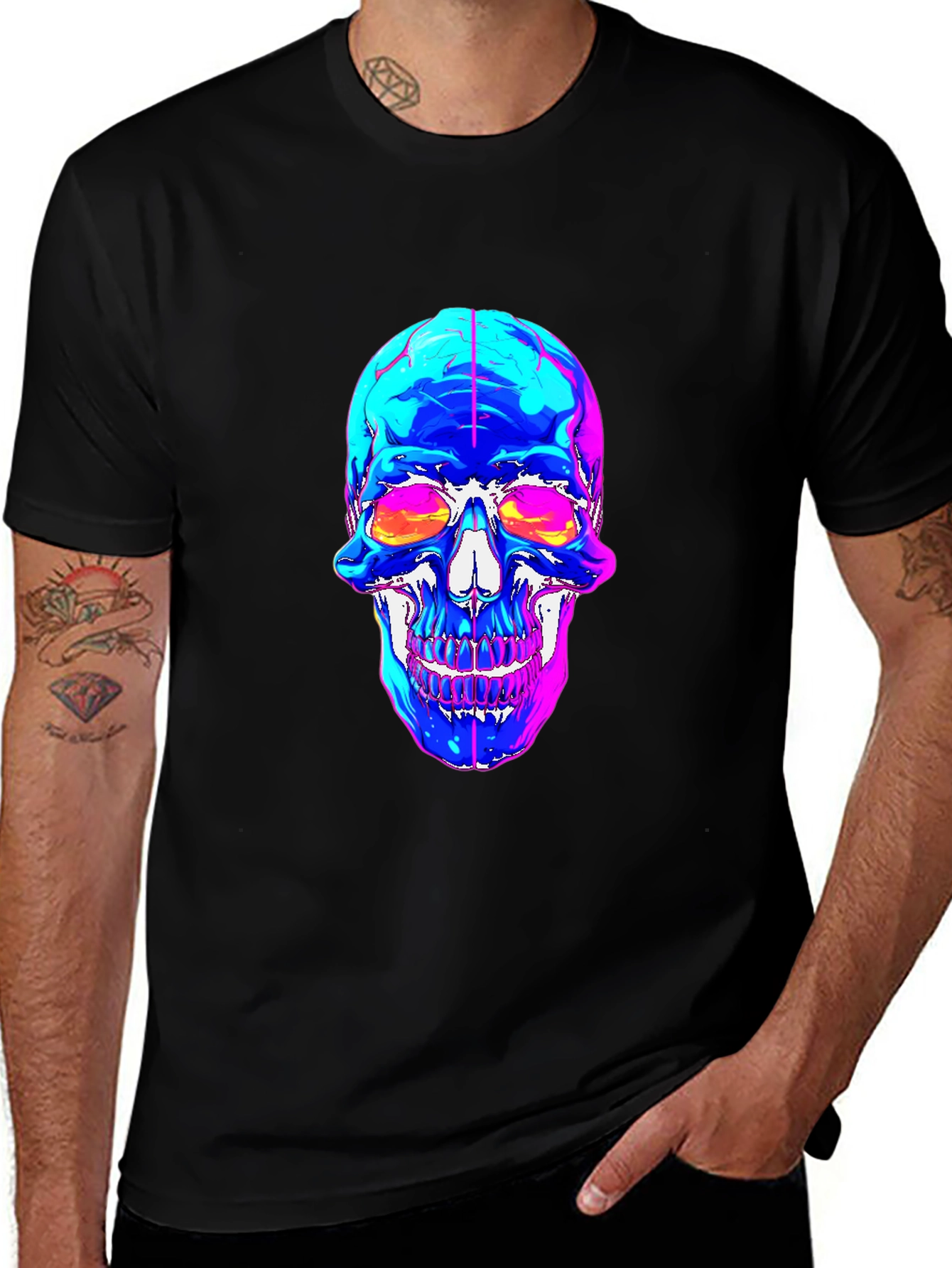 Variant 9 of Vaporwave Skull Graphic Tee - Black