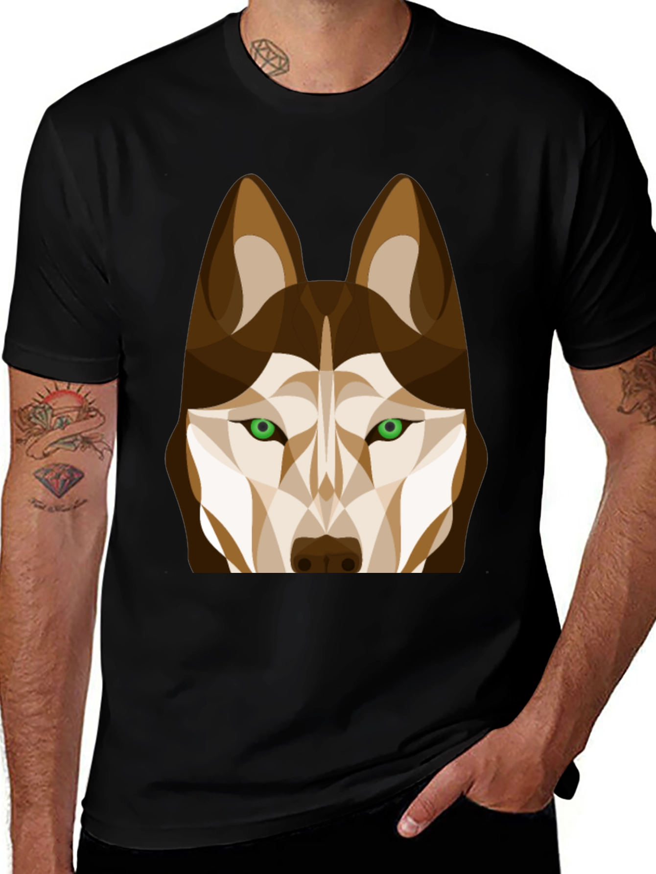 Geometric Husky Graphic Tee - Black