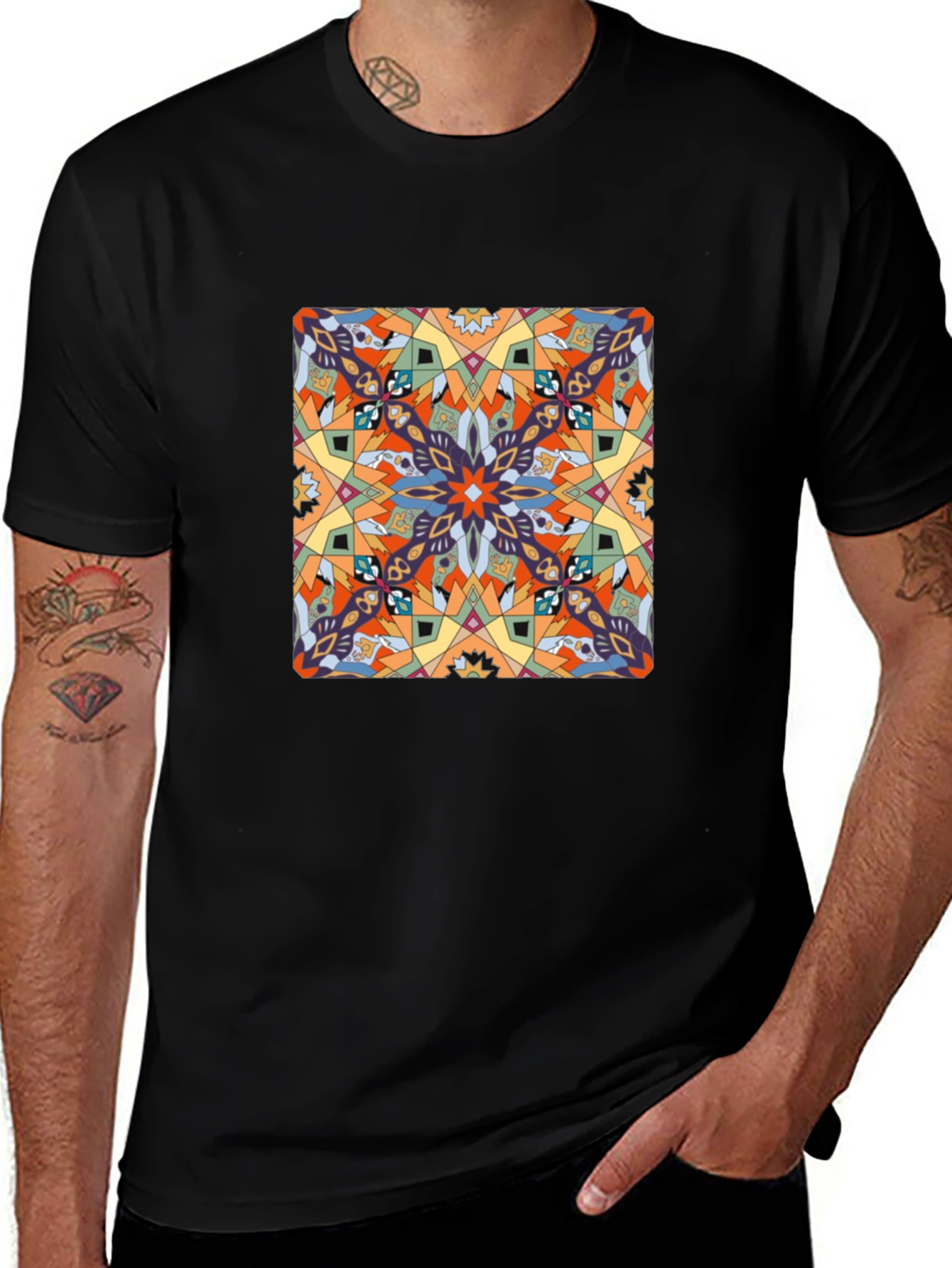 Abstract Pattern Graphic Print Tee - Black