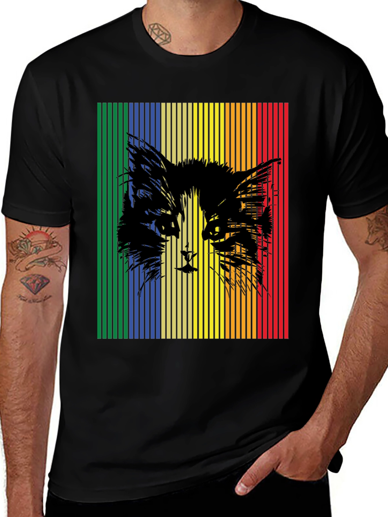 Variant 20 of Rainbow Cat Graphic Black T-Shirt