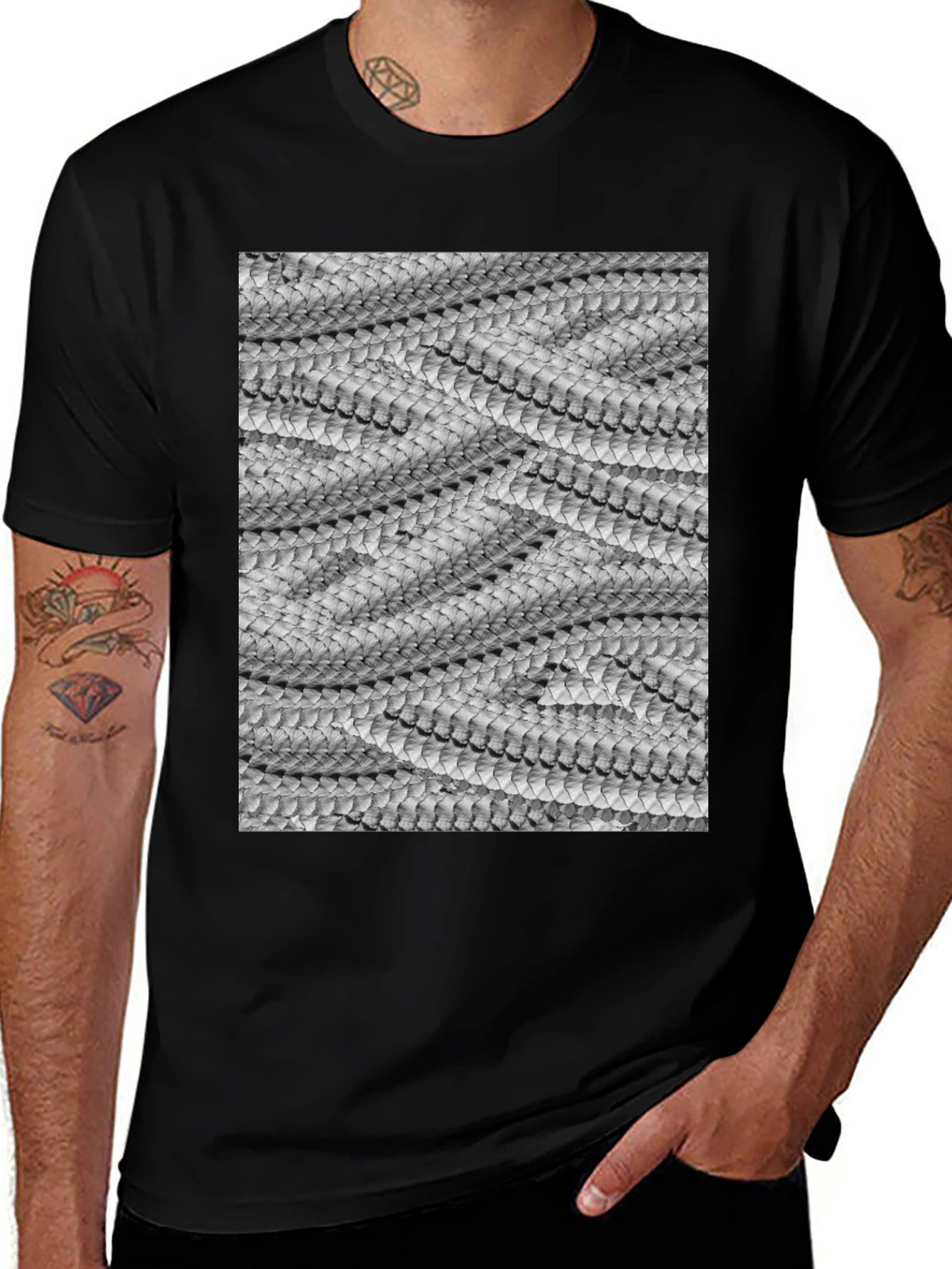 Variant 11 of Abstract Scale Pattern Black Crew Neck T-Shirt