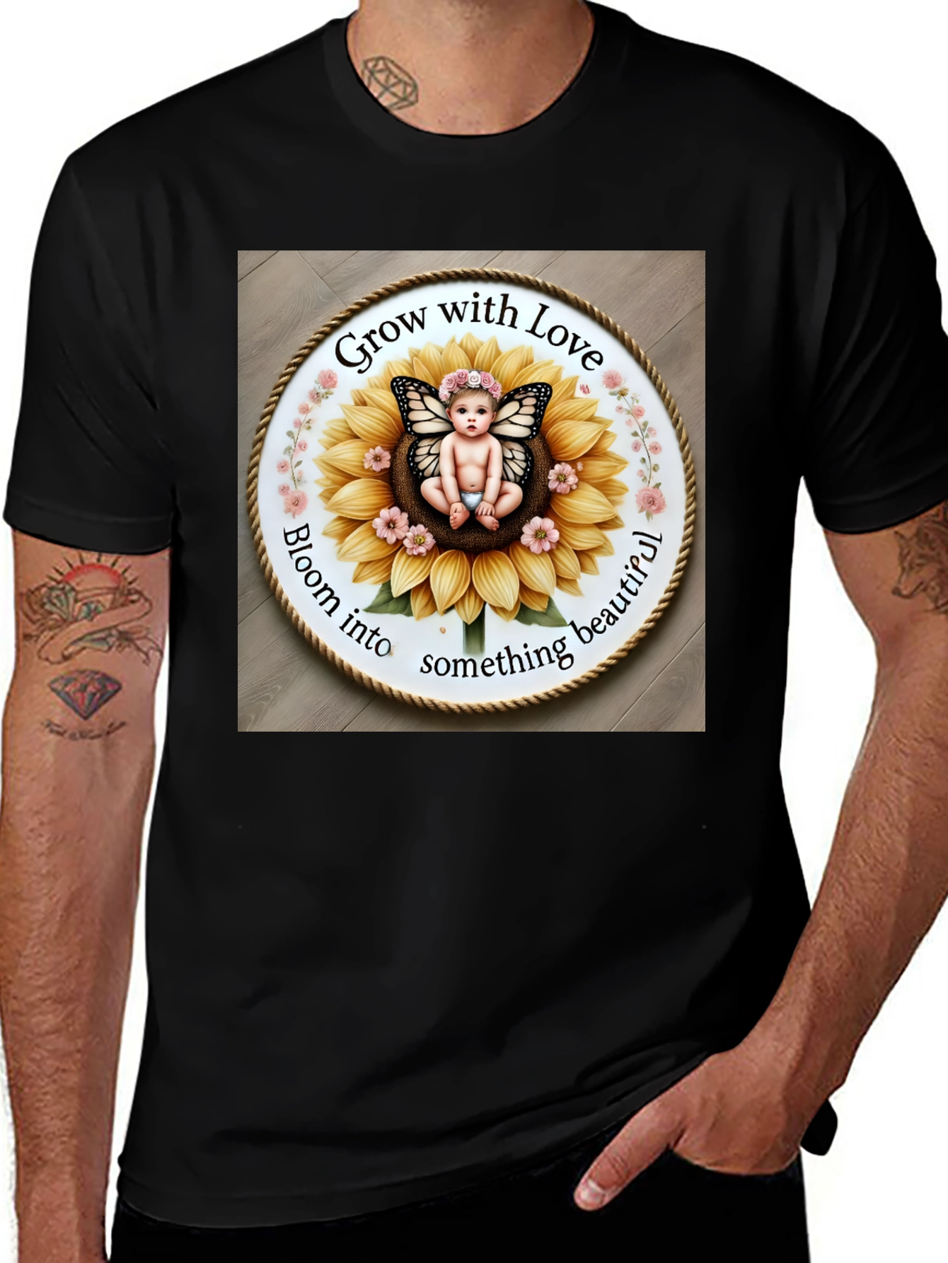 Variant 30 of Grow with Love T-Shirt - Cute Butterfly Baby Sunflower Design