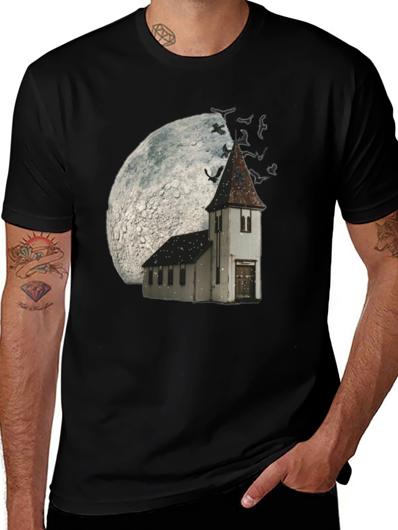 Variant 18 of Moonlit Church Black T-Shirt