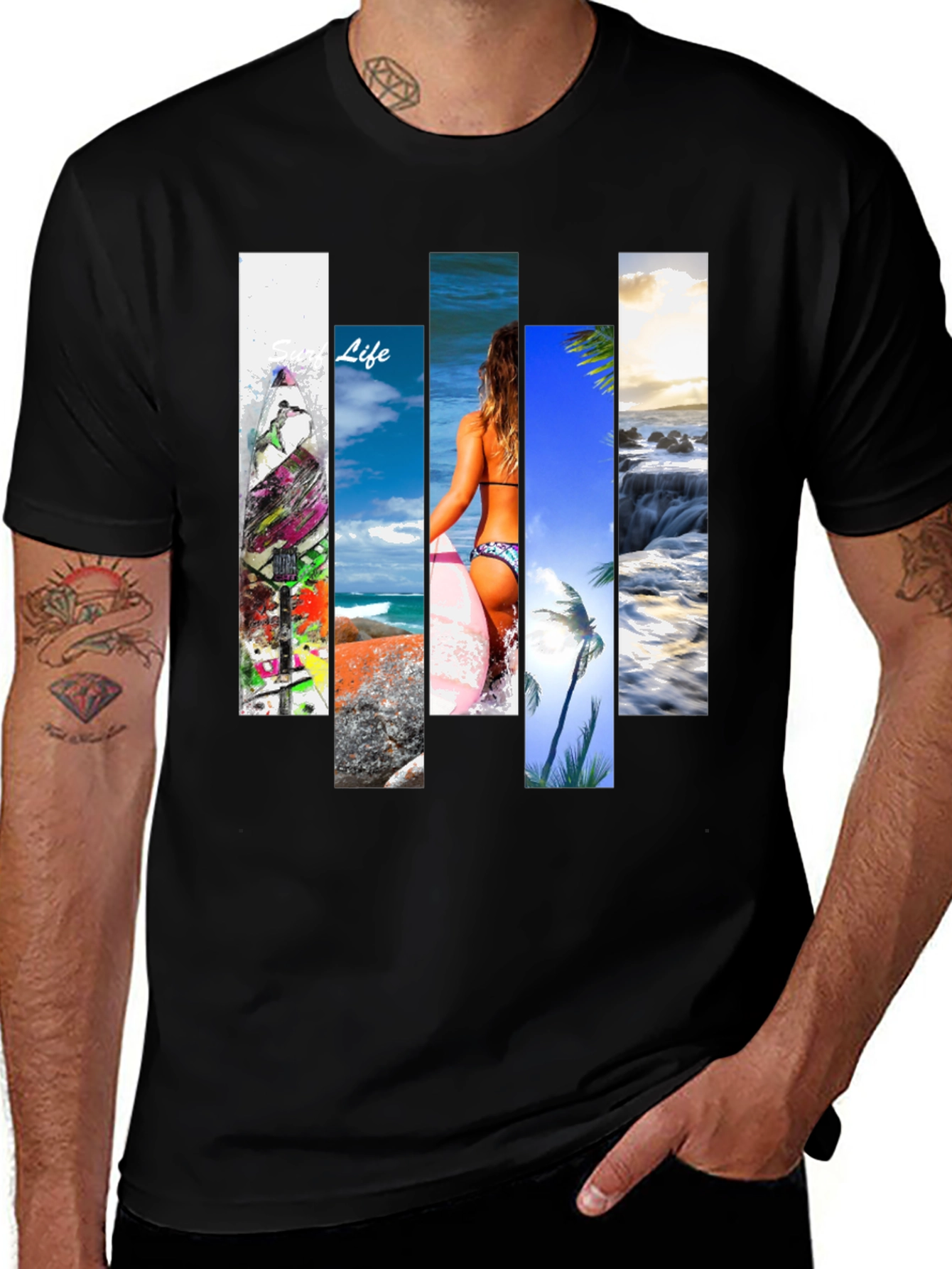 Variant 14 of Surf Life Graphic Tee - Black Cotton T-Shirt
