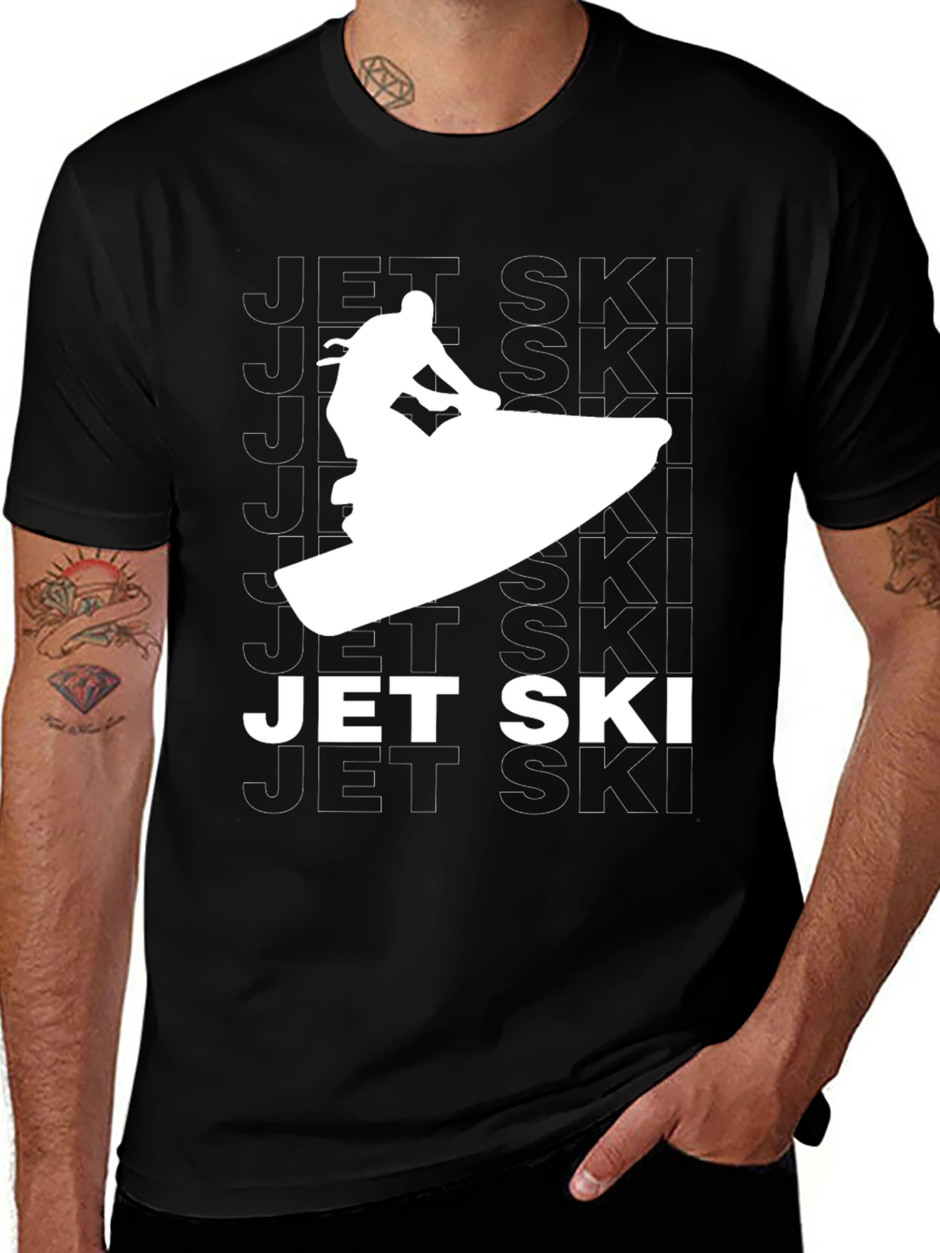 Variant 28 of Jet Ski Graphic Tee - Black Cotton T-Shirt