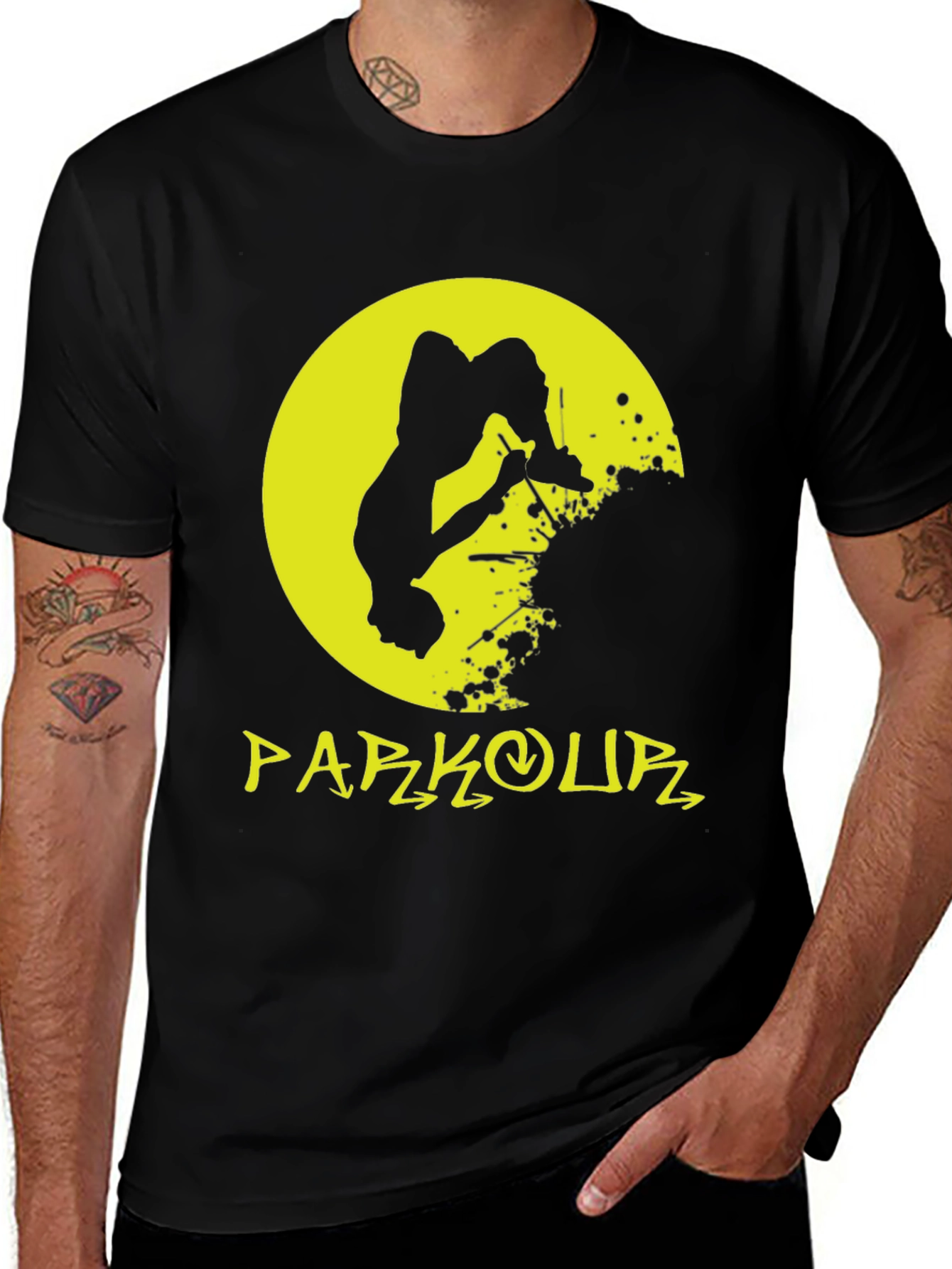 Variant 22 of Parkour Silhouette Graphic Tee - Black Cotton Shirt