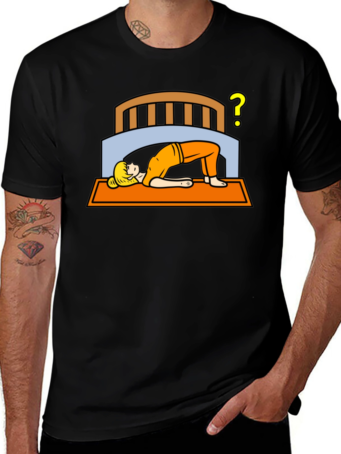 Variant 7 of Yoga Under Bed? Black Graphic Tee