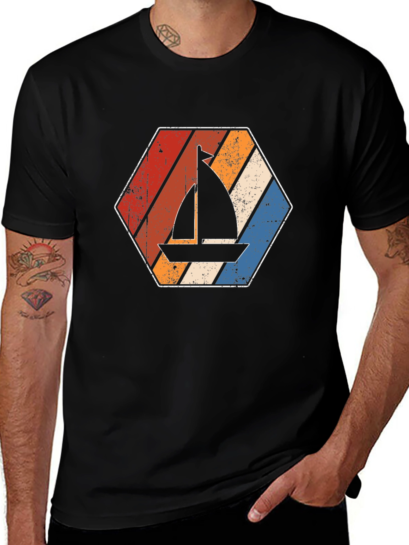 Variant 23 of Retro Sailboat Graphic Tee - Black