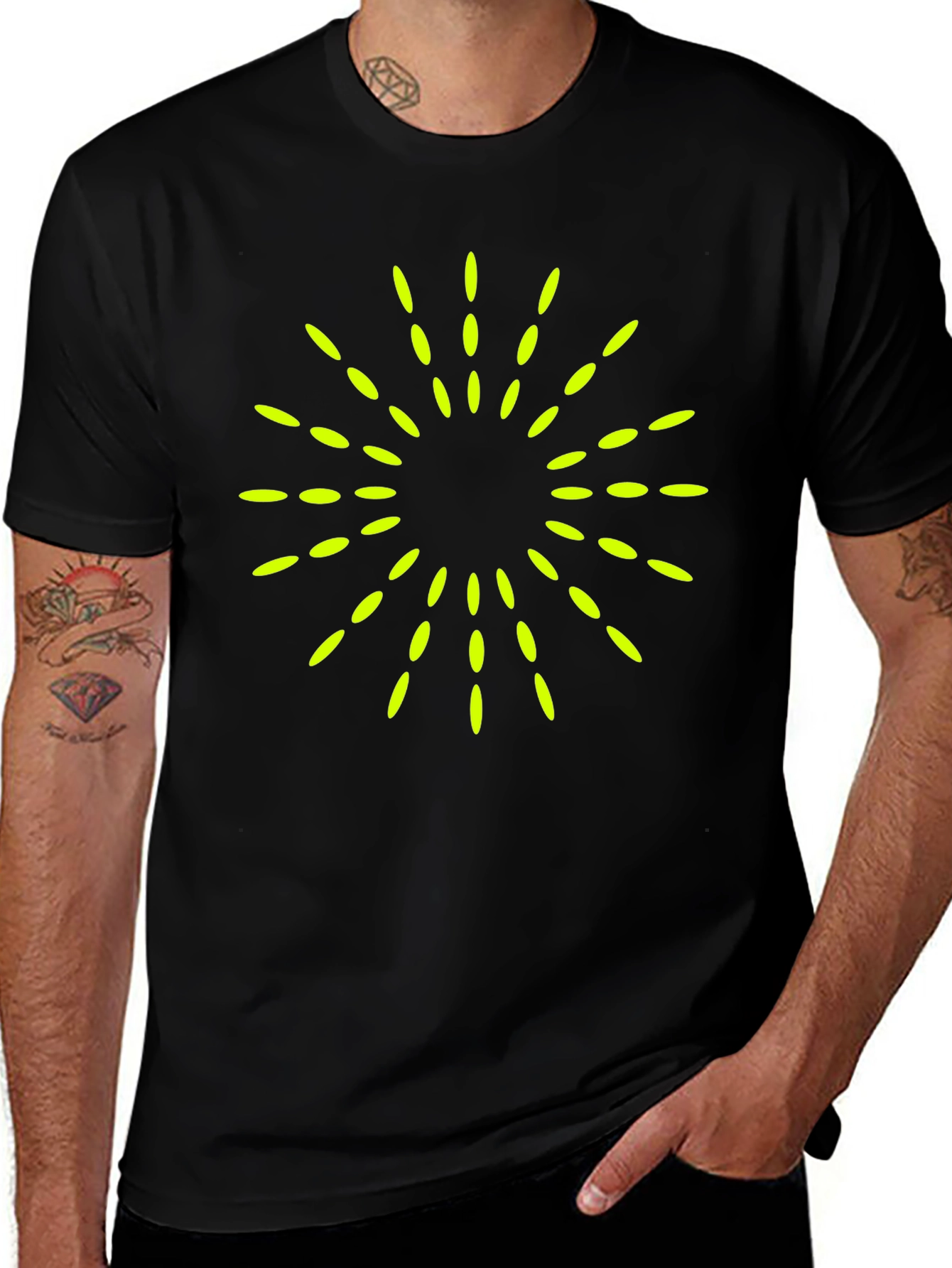 Modern Graphic Tee - Burst Design, Black