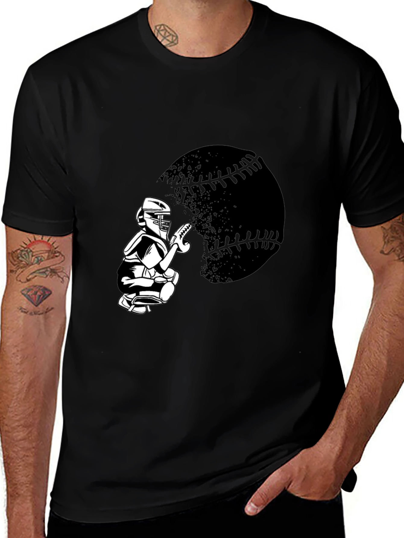 Variant 11 of Baseball Catcher Graphic Tee - Sporty Black T-Shirt