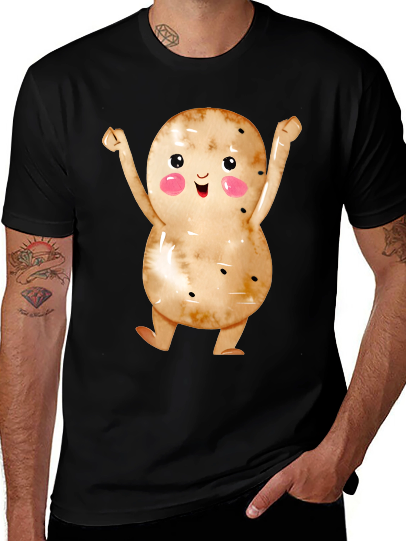 Variant 10 of Happy Potato Graphic Tee - Black Unisex T-Shirt