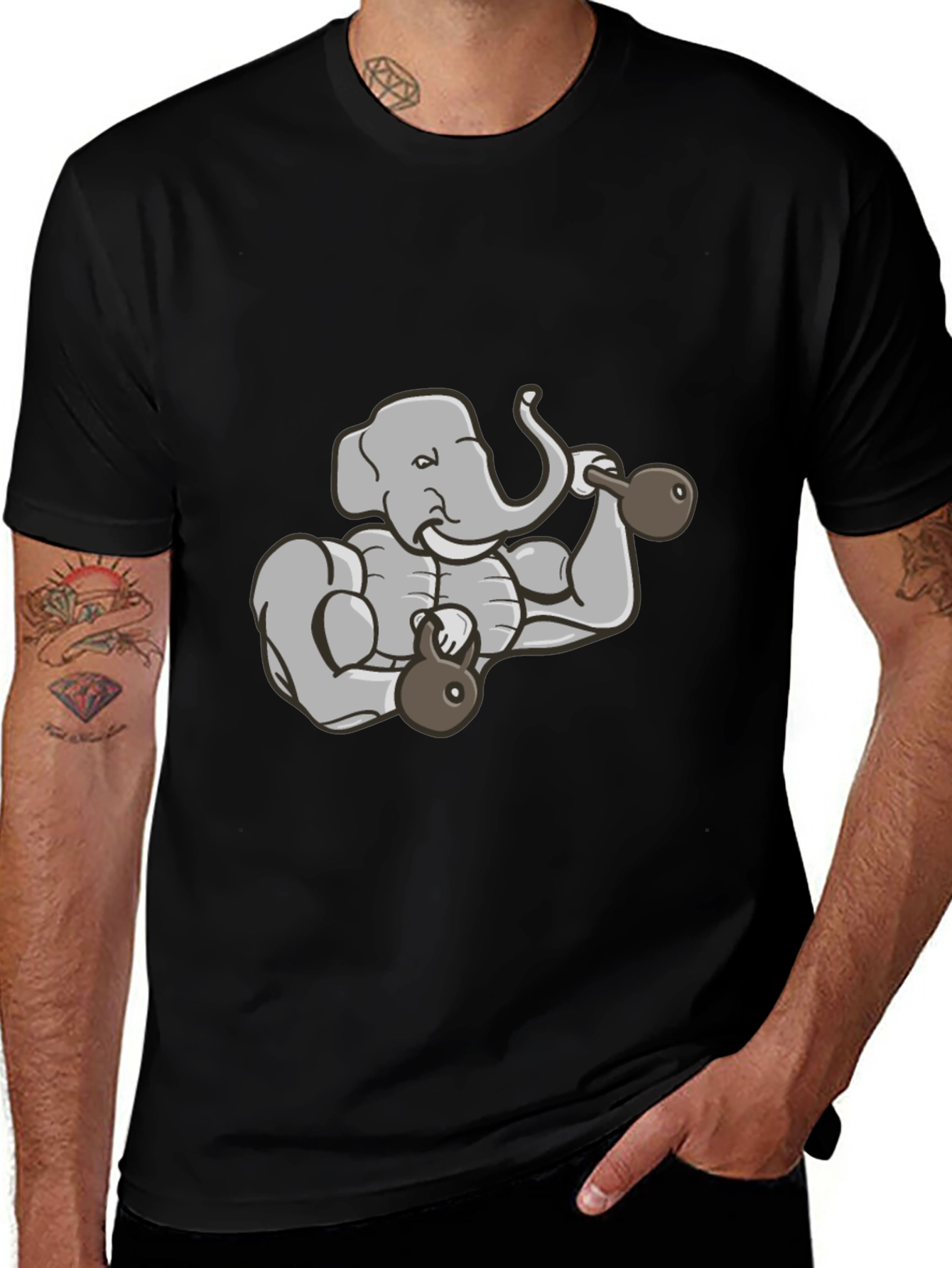 Weightlifting Elephant Graphic Tee - Black