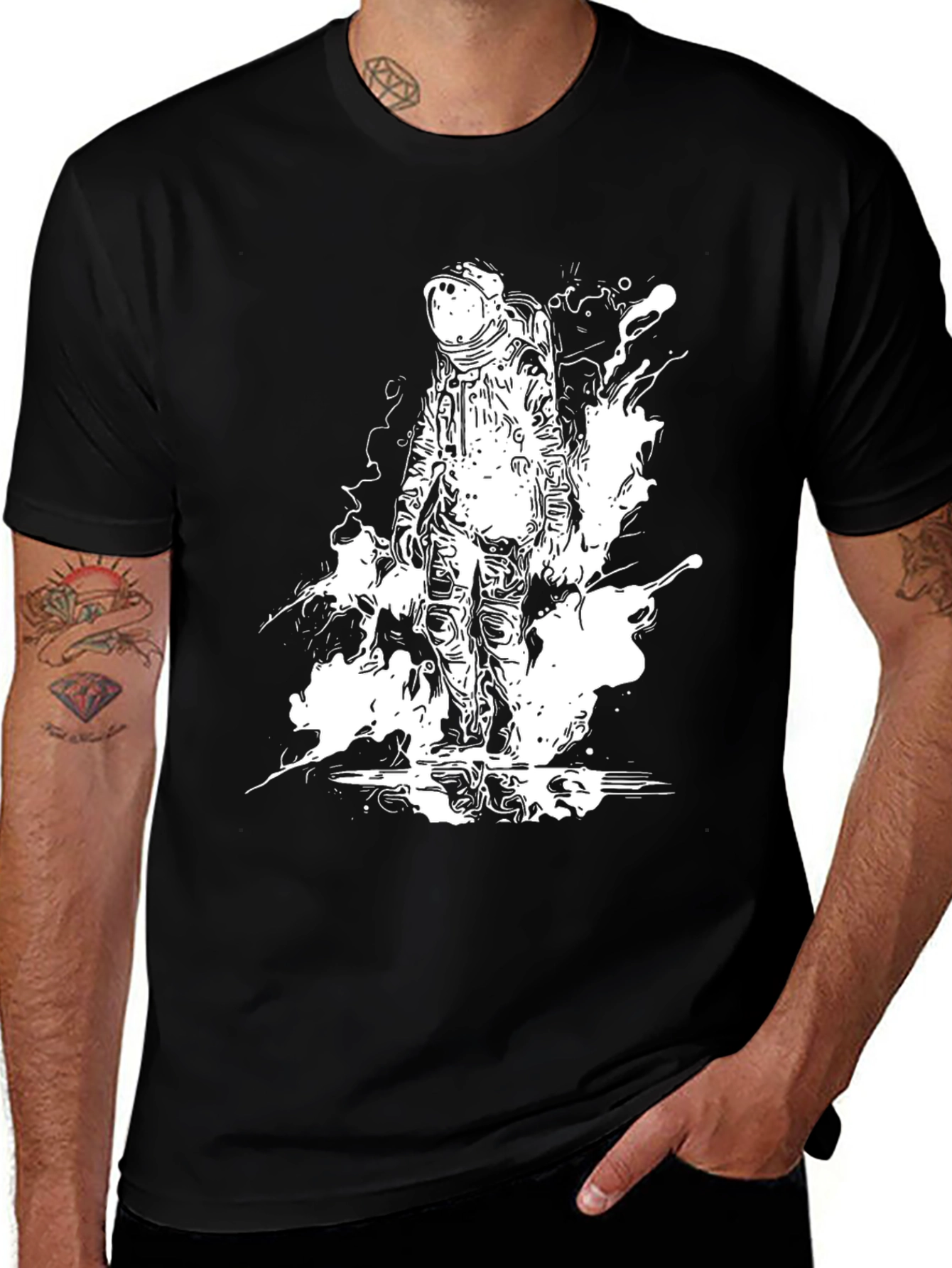 Variant 7 of Astronaut Graphic Tee - Black Cotton T-Shirt