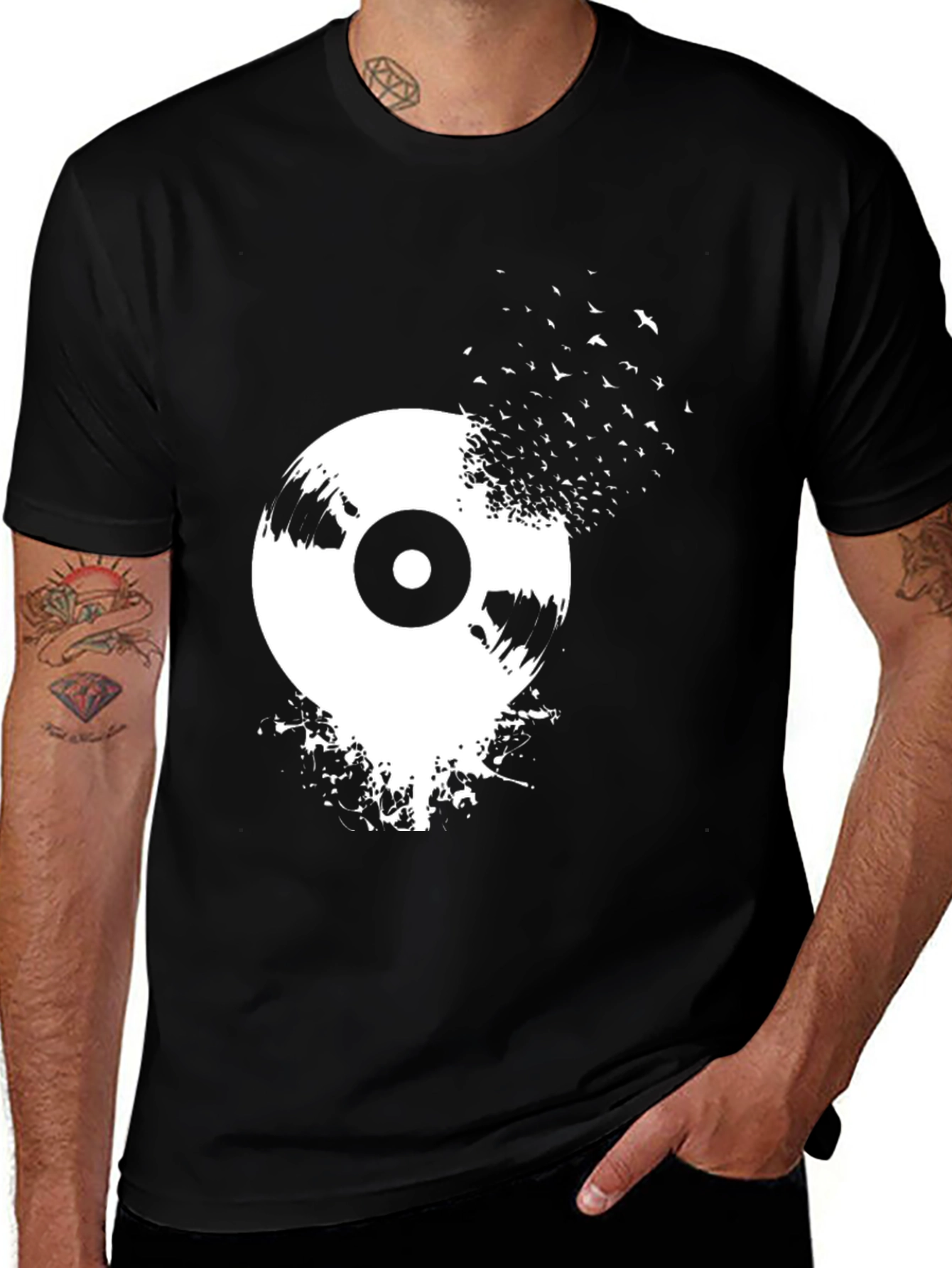 Variant 15 of Vinyl Record Bird Graphic Black T-Shirt