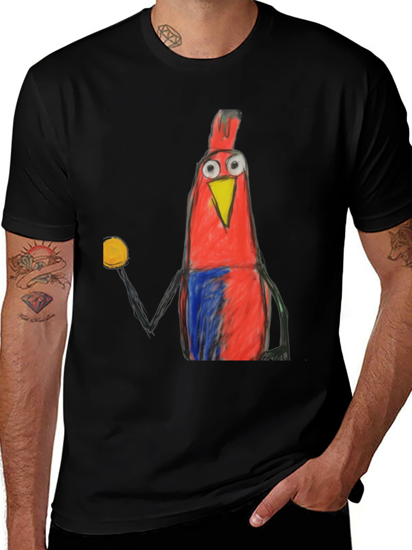 Variant 11 of Cartoon Bird Graphic Tee - Funky Men's Black T-Shirt