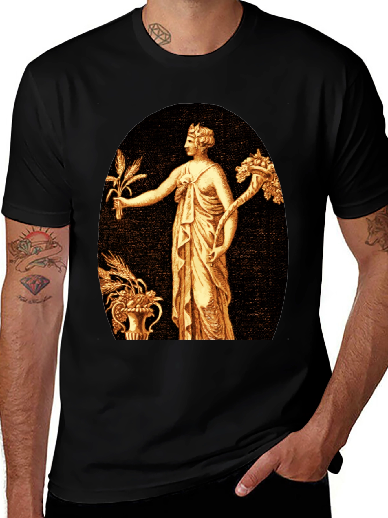 Classic Goddess Print Black T-Shirt