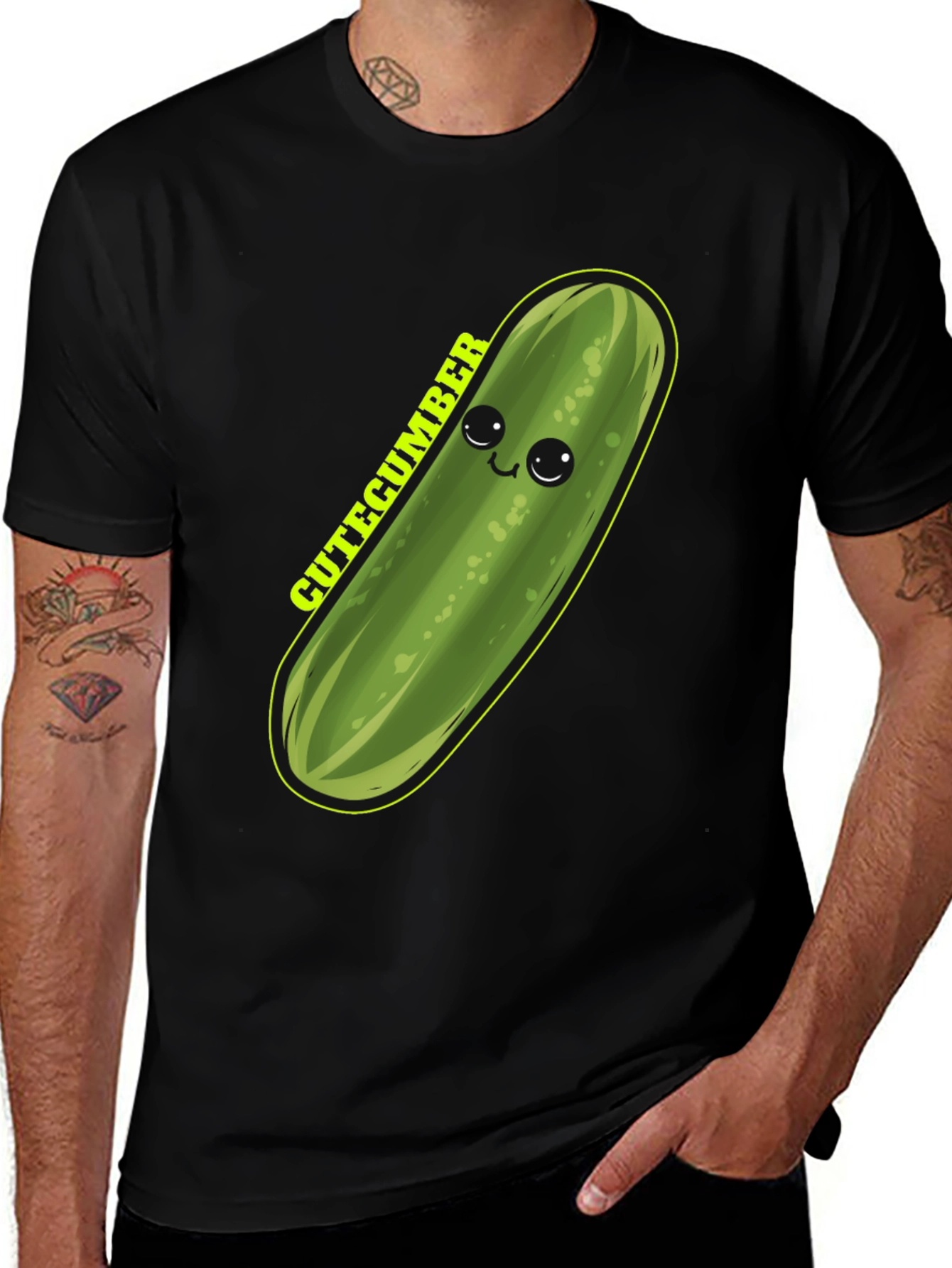 Cute Cucumber Graphic Tee - Unisex Black T-Shirt