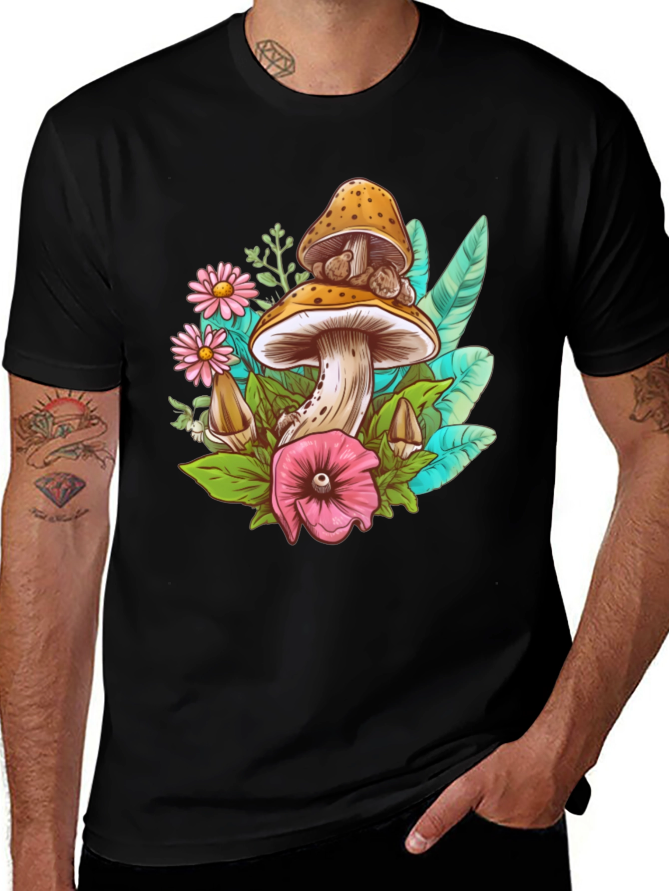 Black Mushroom Floral T-Shirt main image