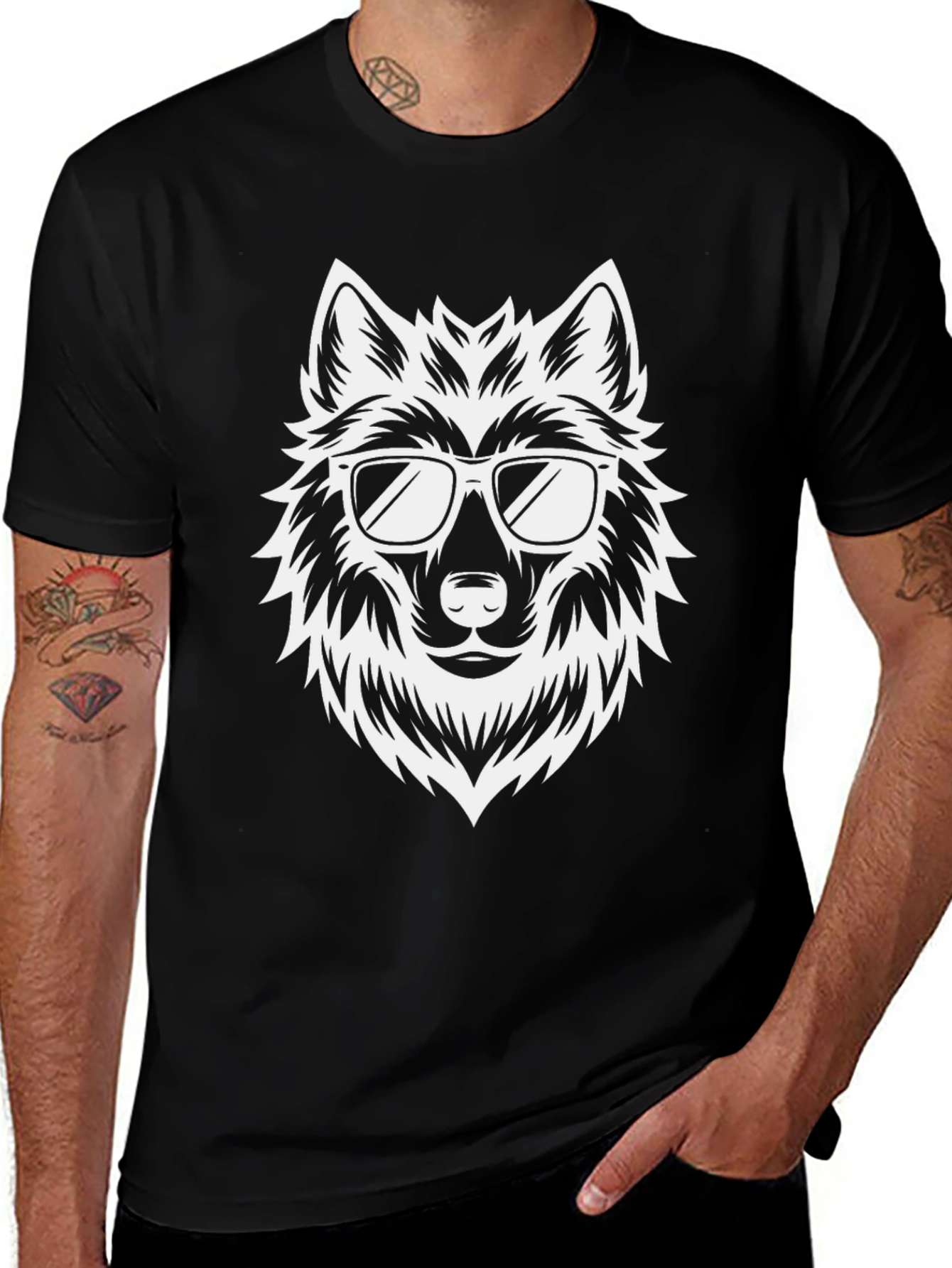 Variant 7 of Wolf Graphic Tee - Cool Sunglasses Design