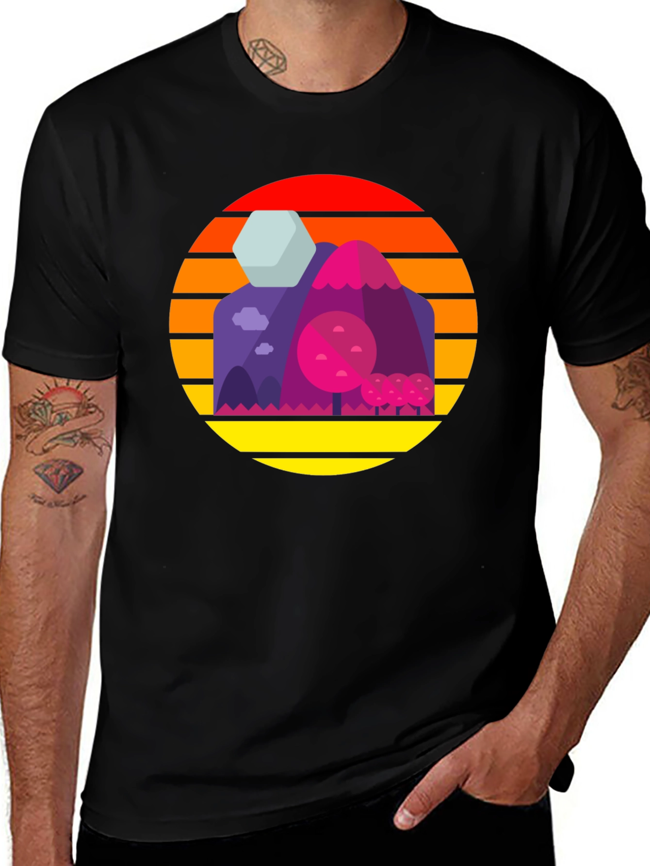 Sunset Mountains Graphic Tee - Retro Style
