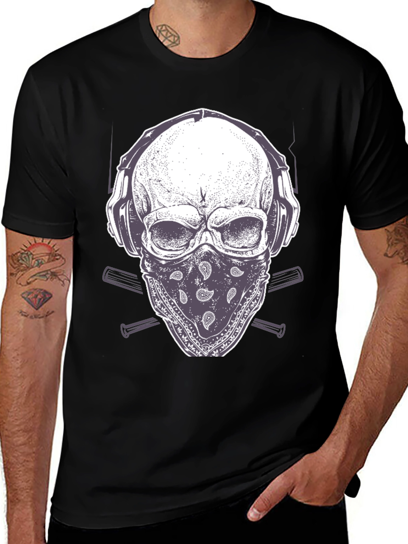 Variant 17 of Skull Bandana & Headphone Graphic Tee