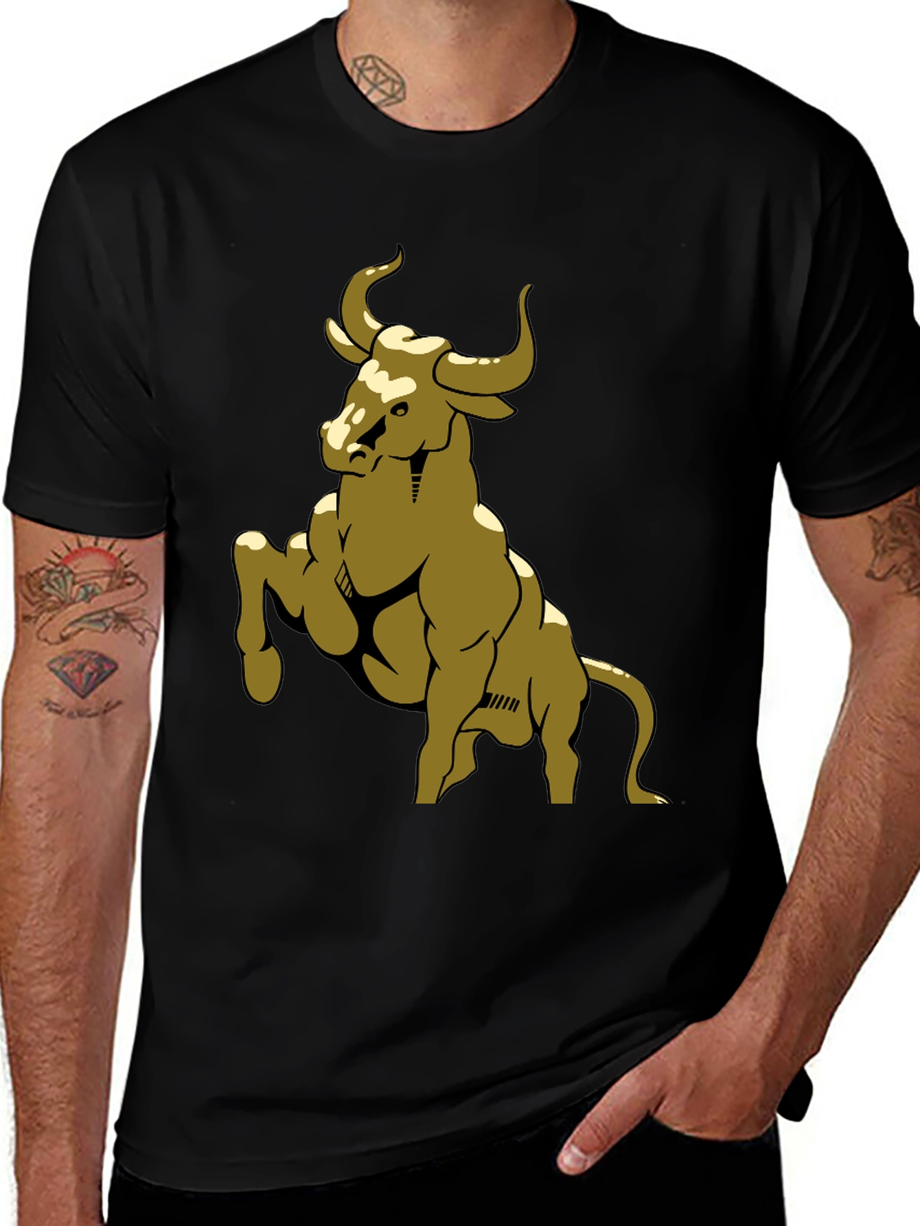 Variant 26 of Black T-Shirt with Golden Bull Graphic