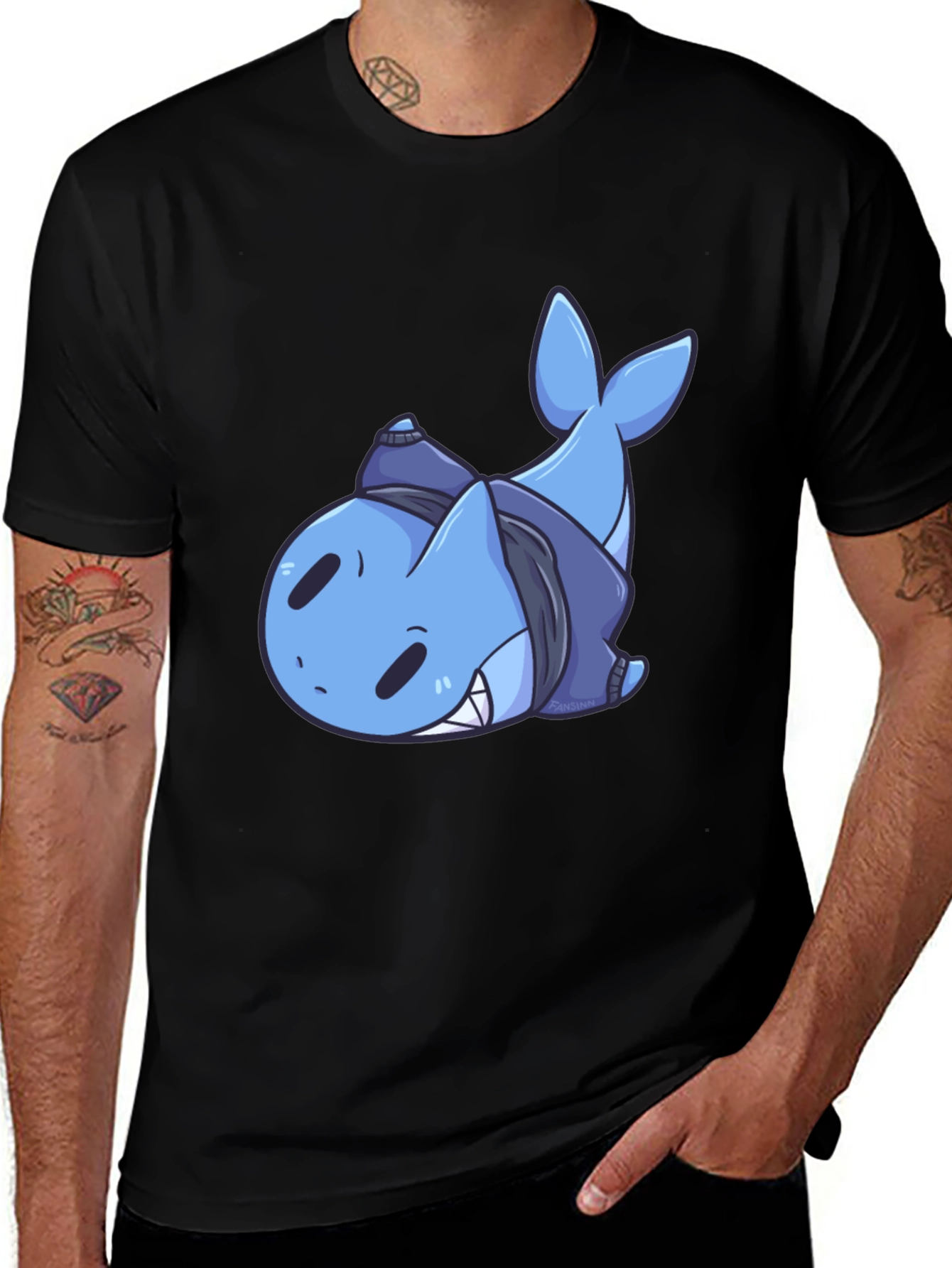 Variant 4 of Cute Shark Graphic Tee - Black Cotton Comfort