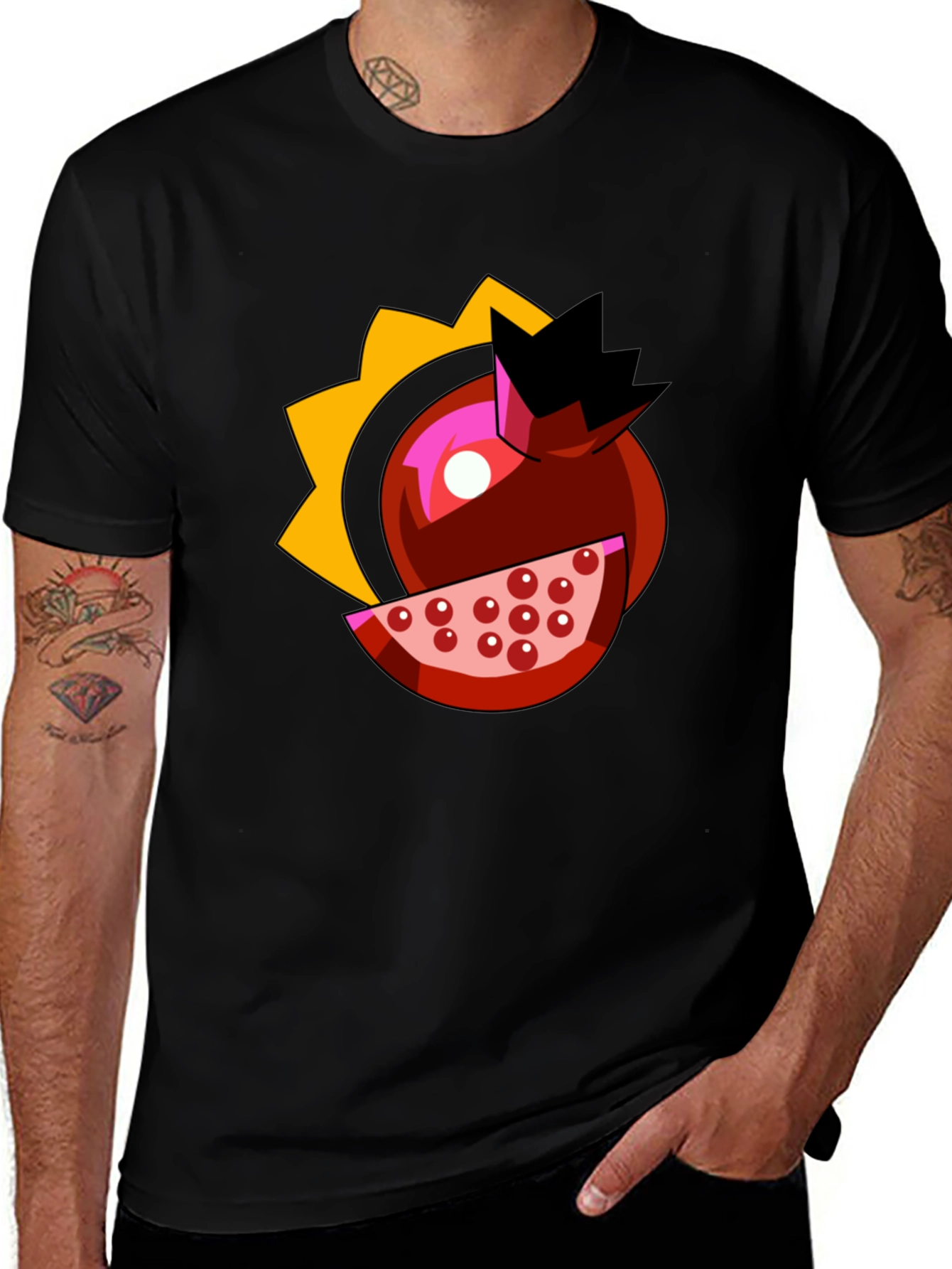 Pomegranate Cartoon Graphic Black T-Shirt