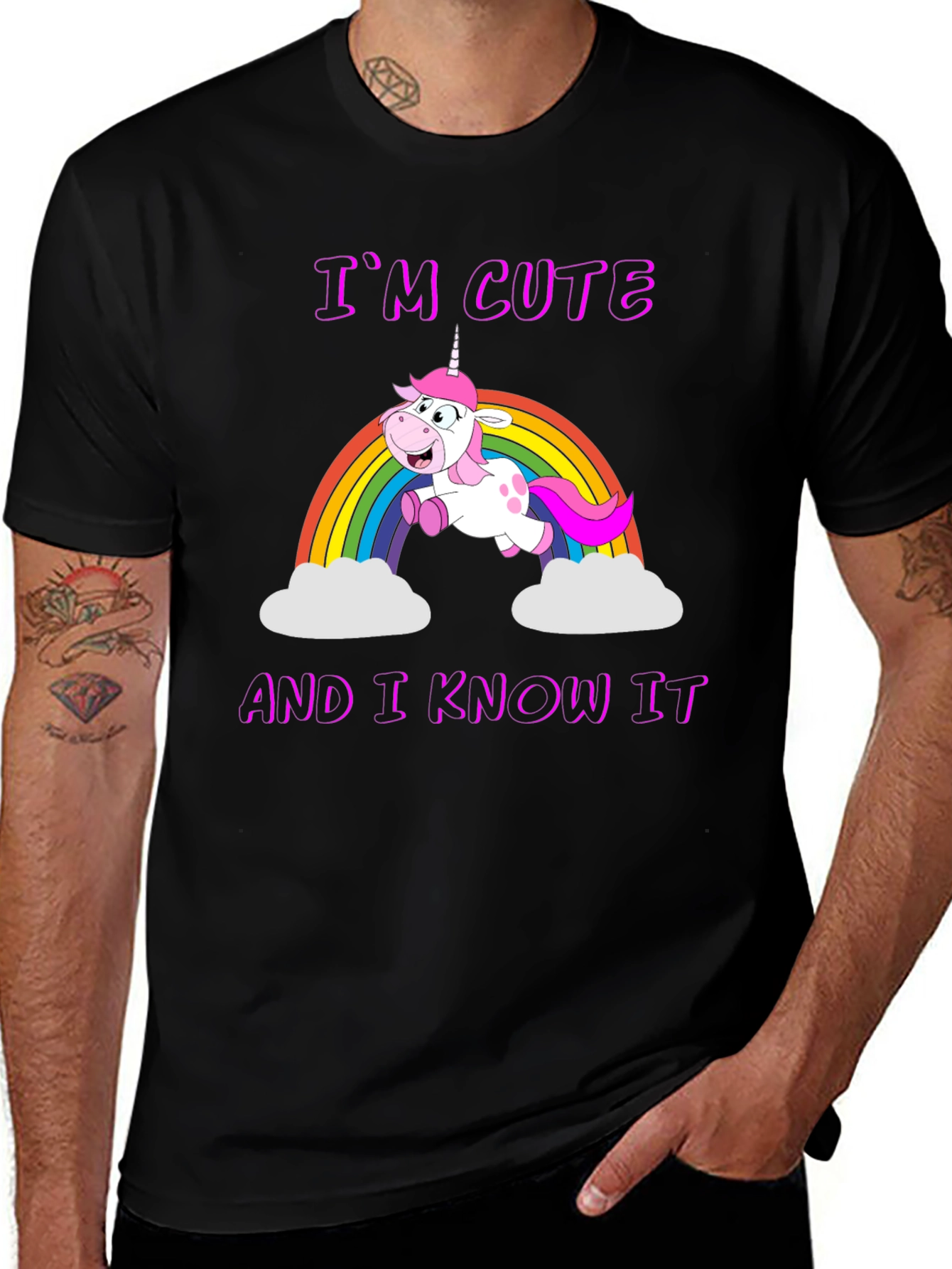 Black Cute Unicorn Rainbow Graphic T-Shirt main image