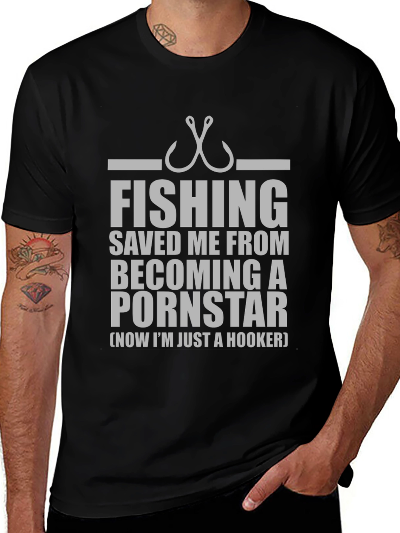 Variant 3 of Fishing Hook Humor T-Shirt - Saved Me From Becoming A Pornstar Tee