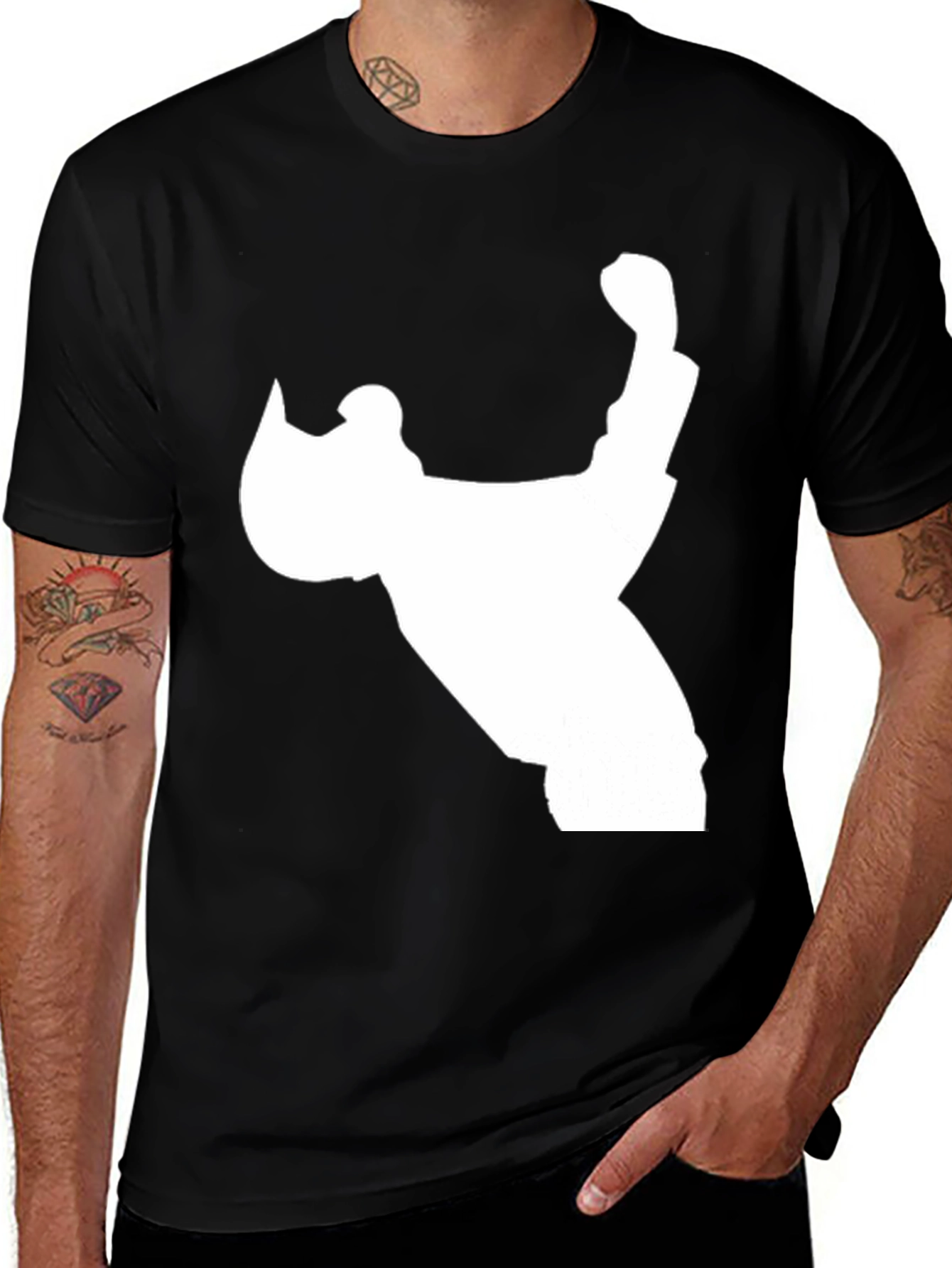 Variant 5 of Black T-Shirt with White Silhouette Design