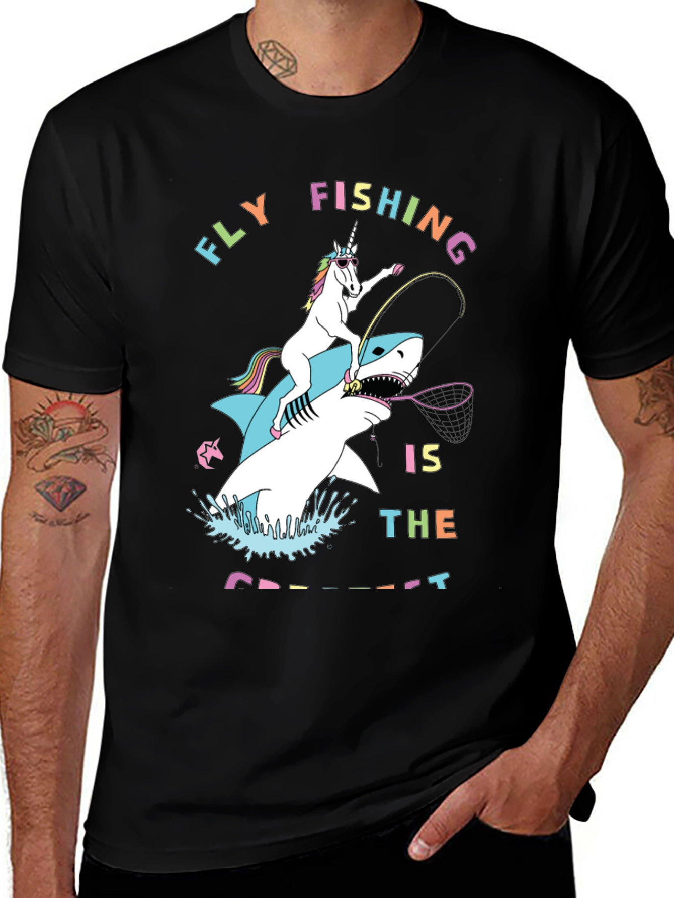 Variant 6 of Unicorn Shark Fly Fishing Graphic Tee