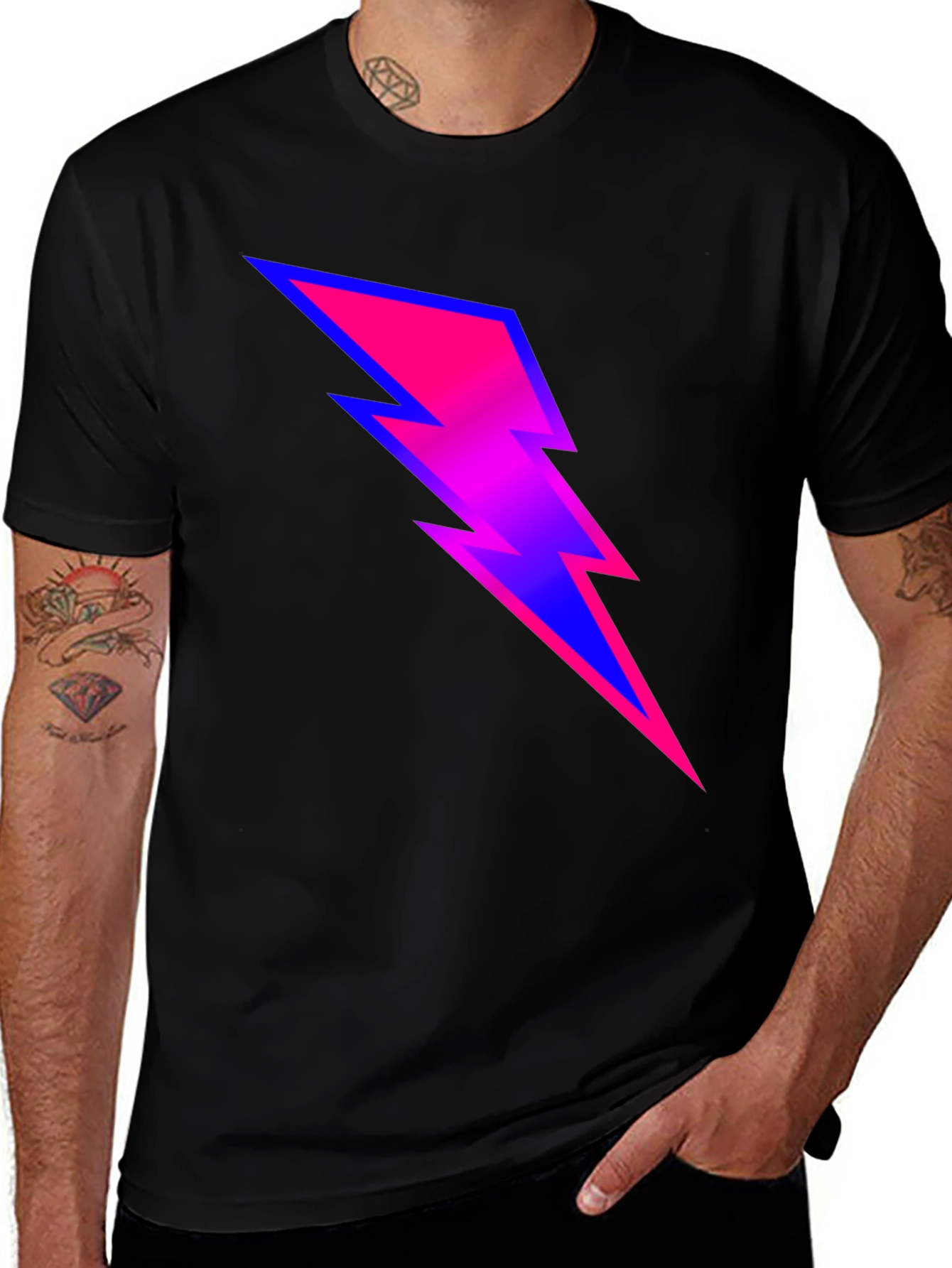 Electric Bolt Graphic Tee - Black Cotton Blend T-Shirt
