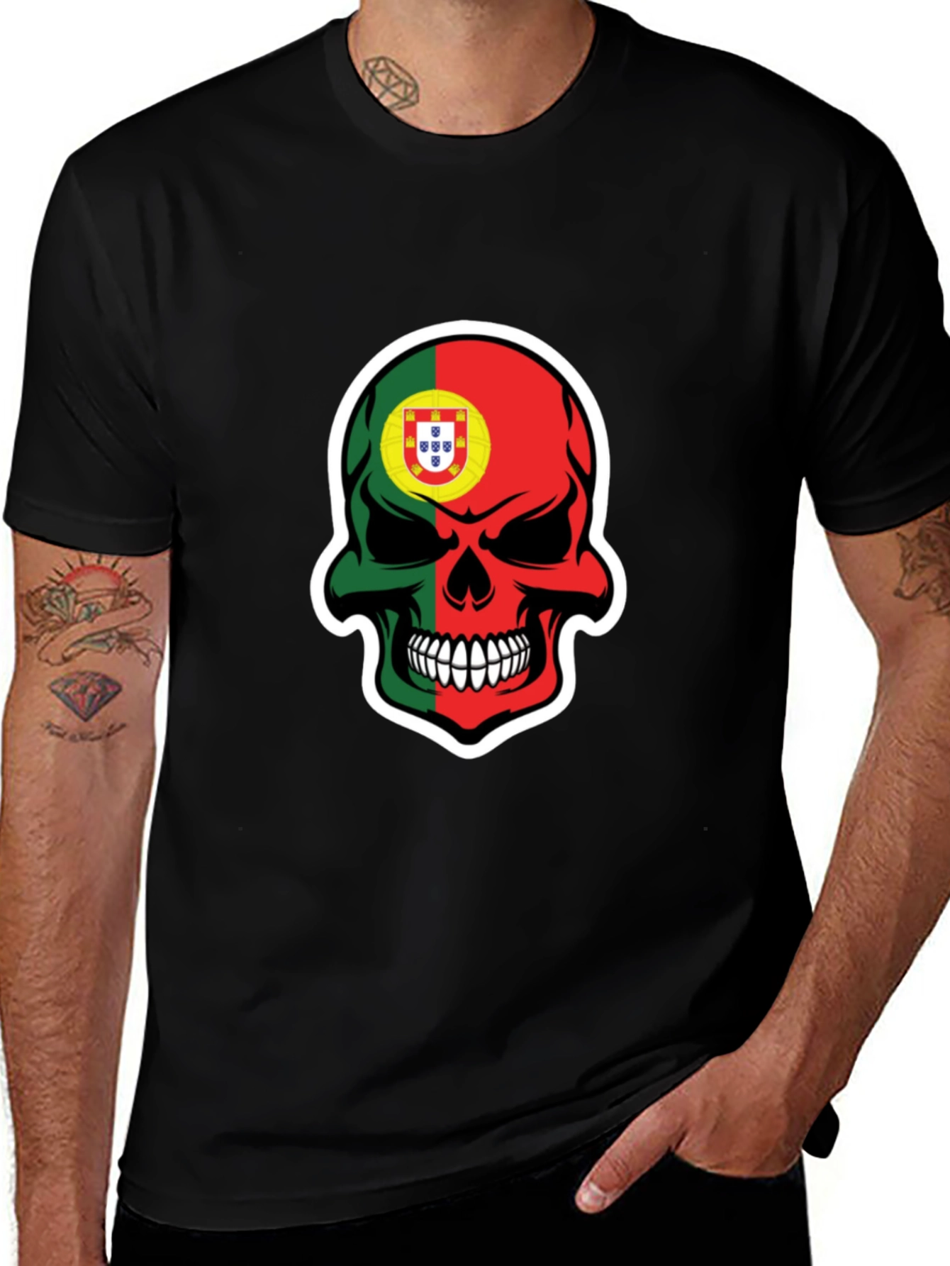 Portugal Flag Skull Graphic T-Shirt - Soccer Fan Tee