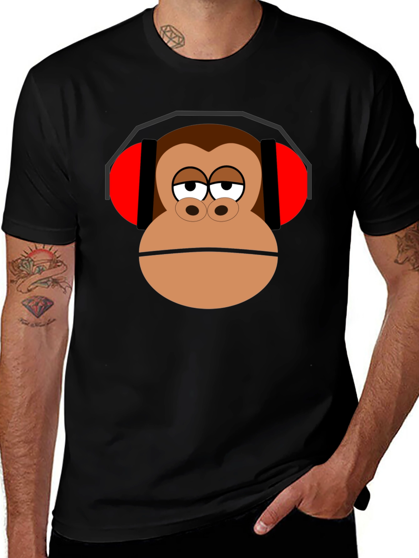 Variant 13 of Monkey Headphone Graphic T-Shirt - Black