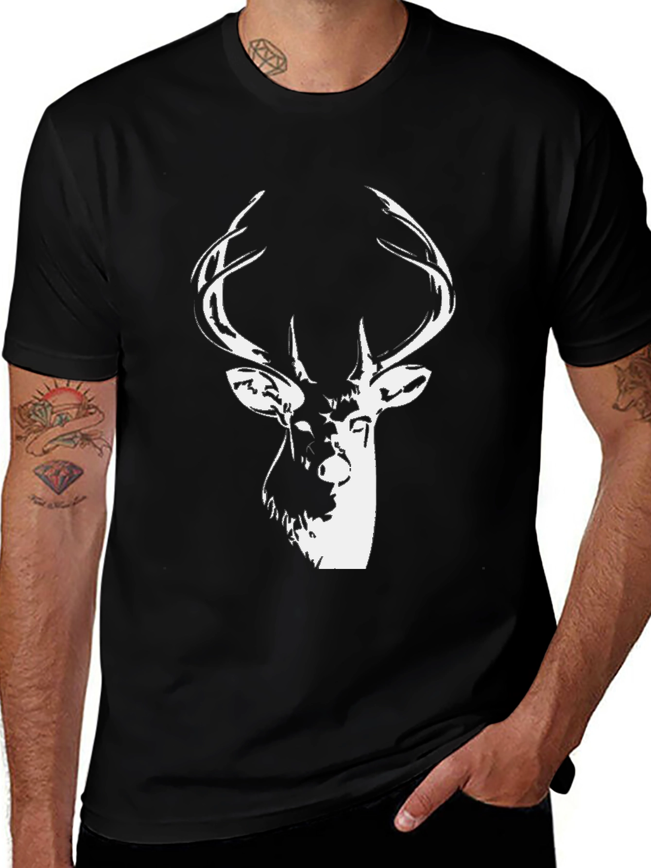 Variant 14 of Stag Graphic Black T-Shirt - Men's Casual Tee
