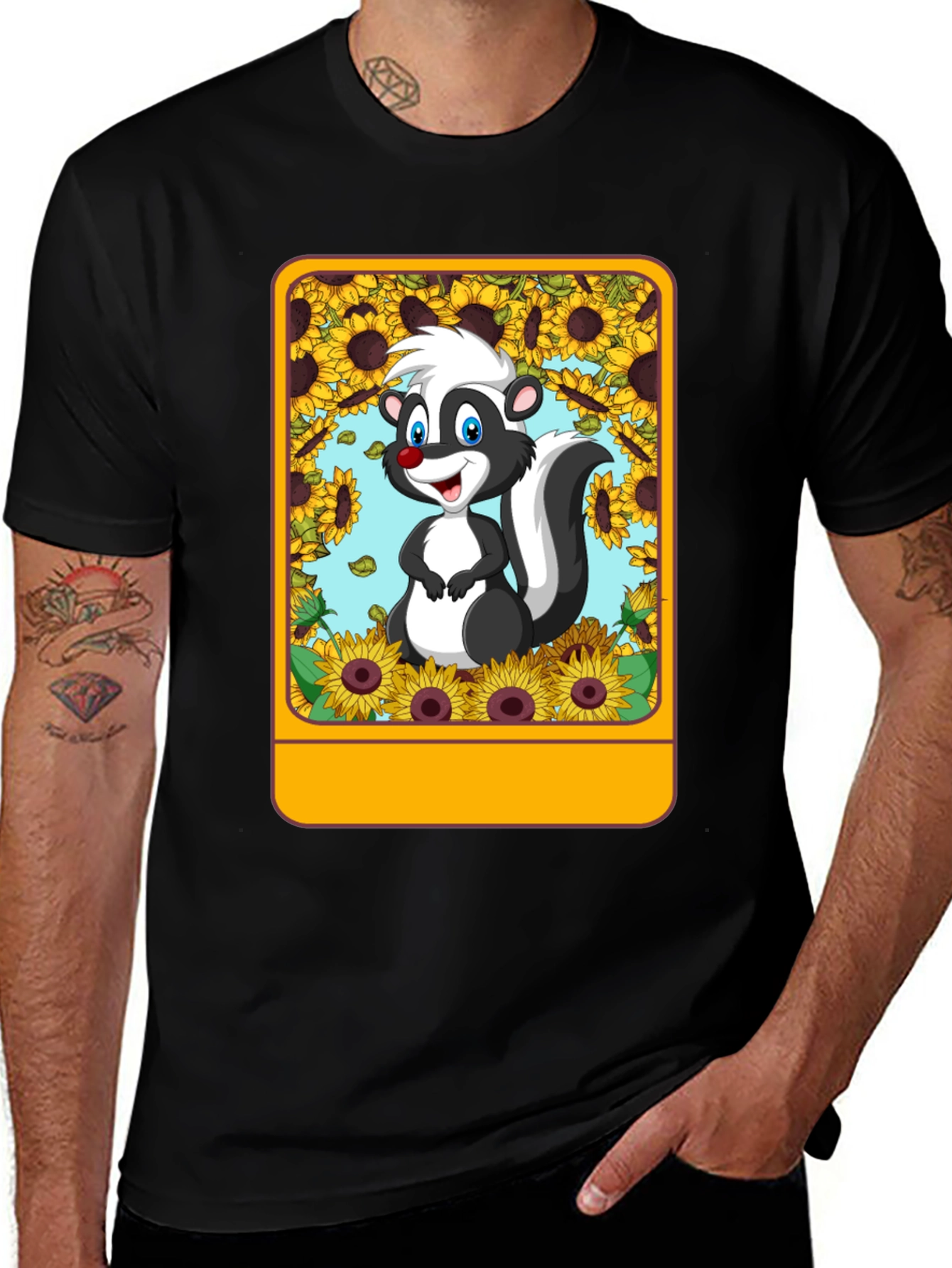 Variant 18 of Skunk & Sunflower Graphic Tee - Unisex Black T-Shirt