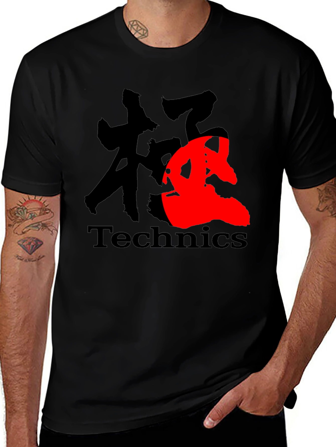 Technics Kanji Graphic Print Black T-Shirt