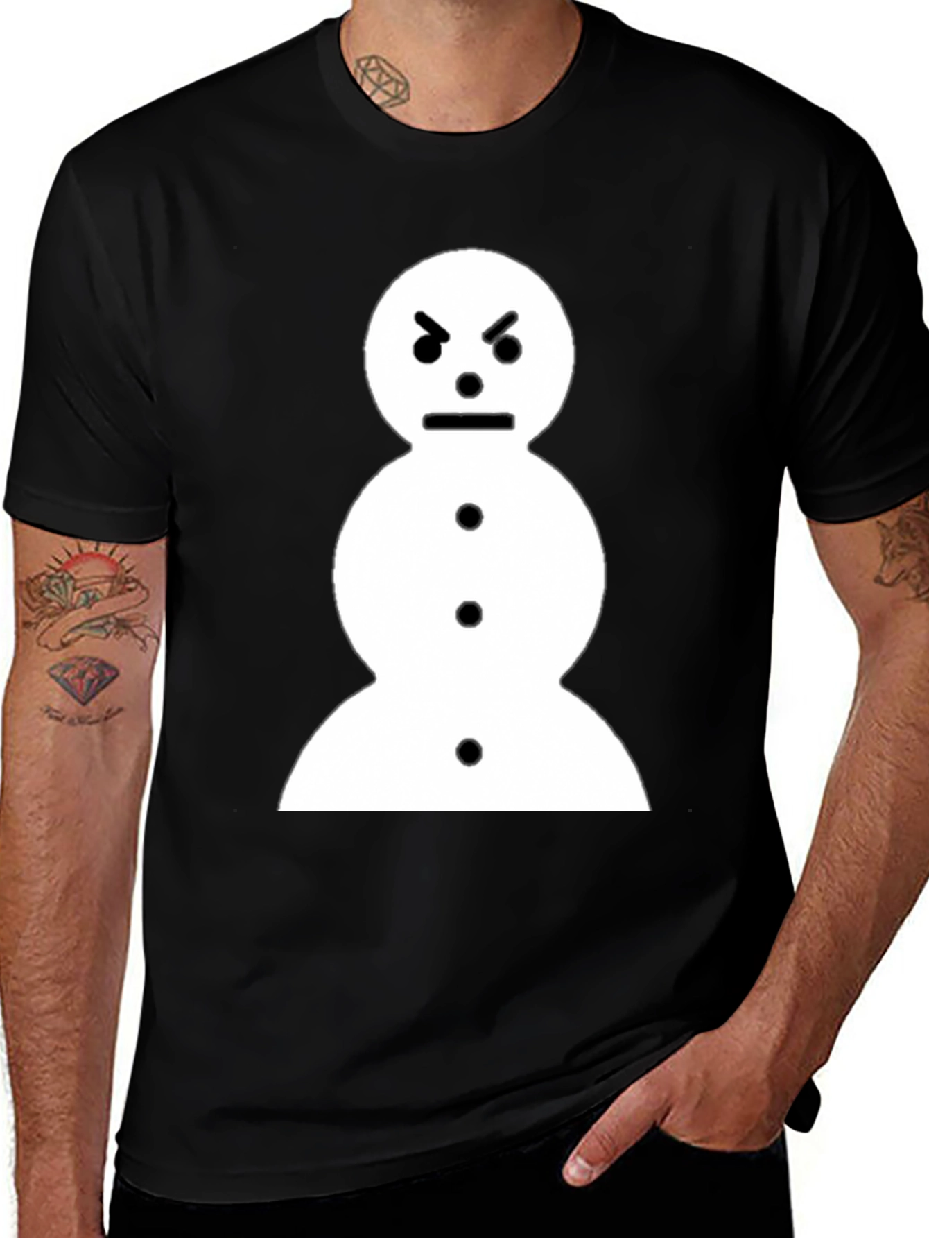 Variant 11 of Angry Snowman Graphic Tee - Black Cotton T-Shirt
