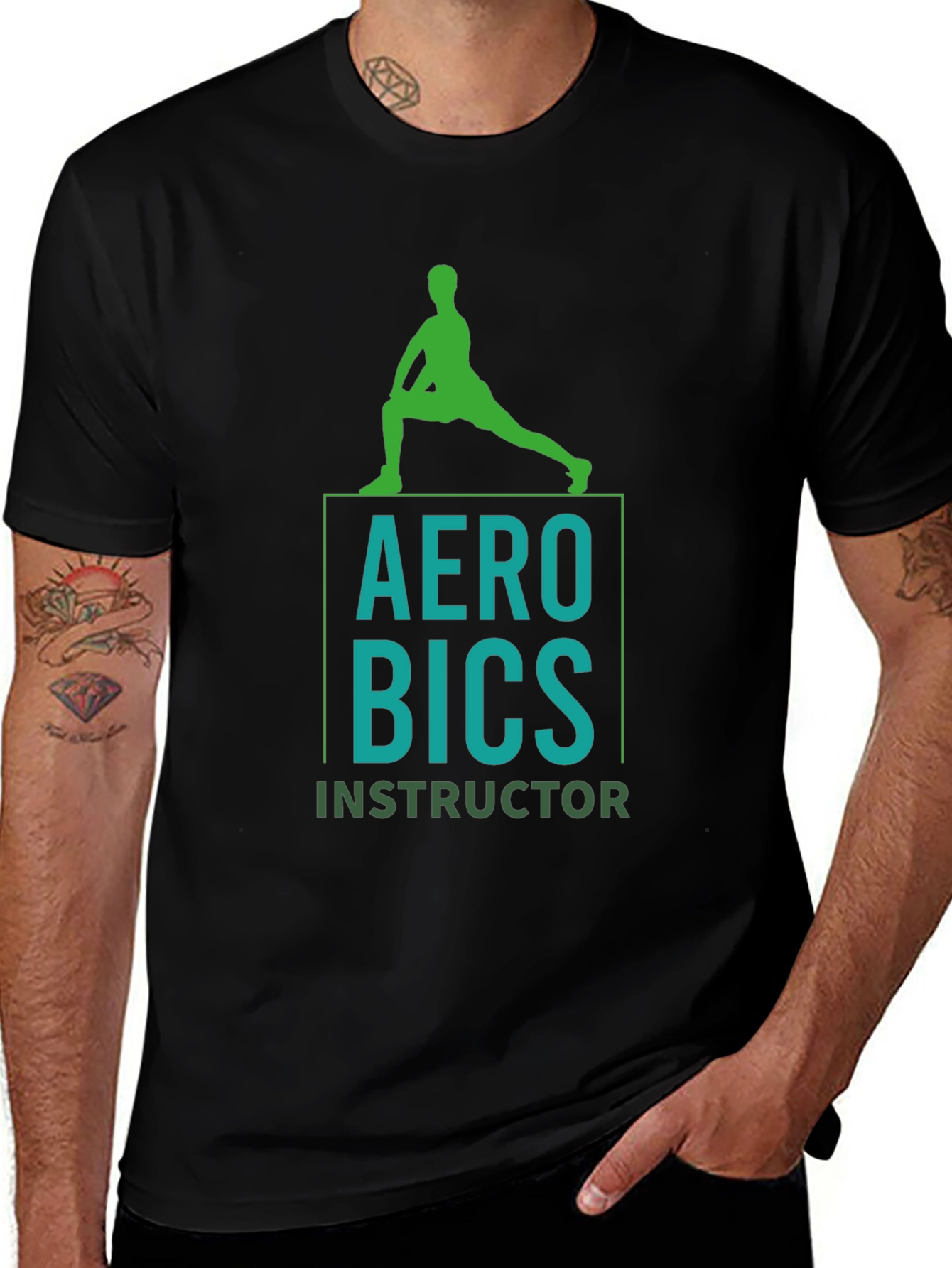 Variant 19 of Aerobics Instructor Graphic Tee - Men's Black T-Shirt