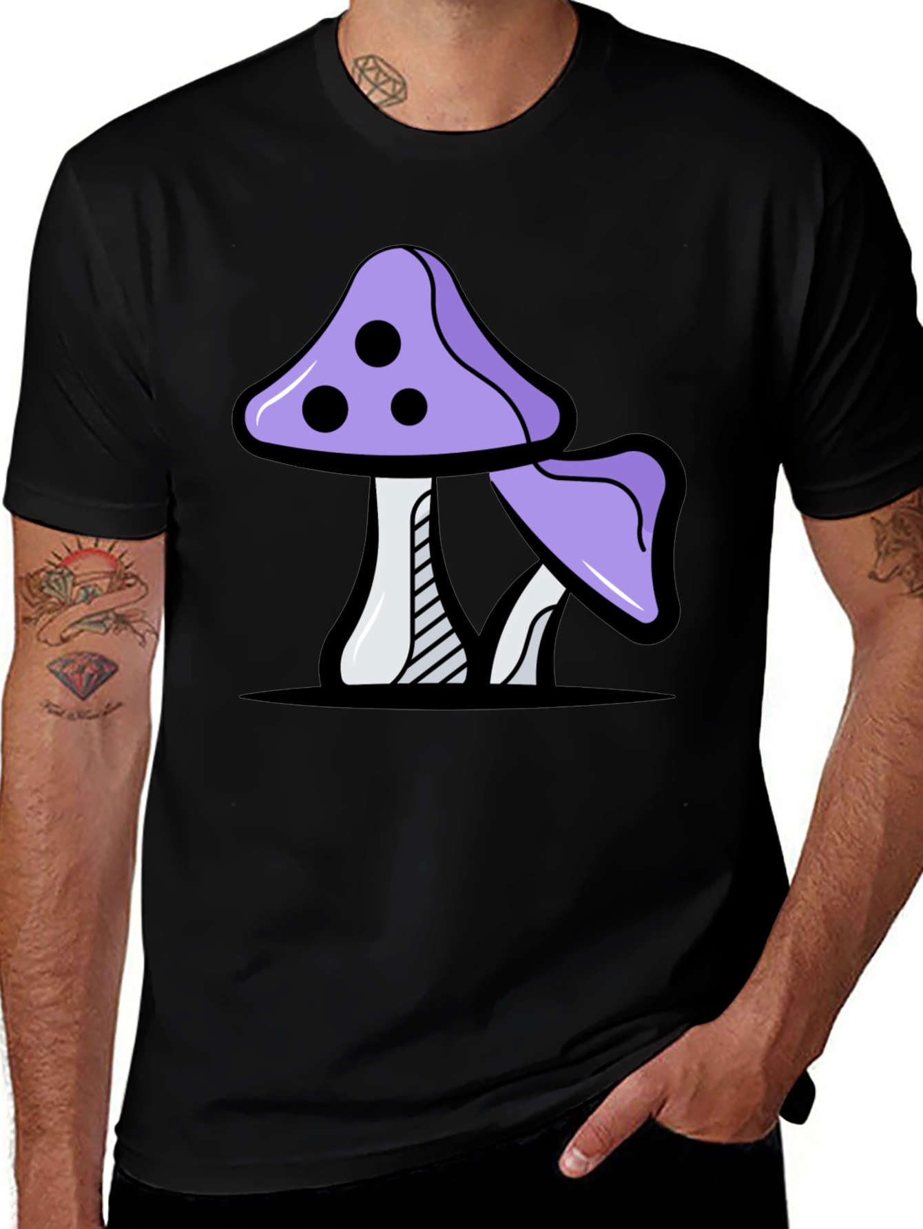 Variant 19 of Mushroom Graphic Tee - Funky Black T-Shirt