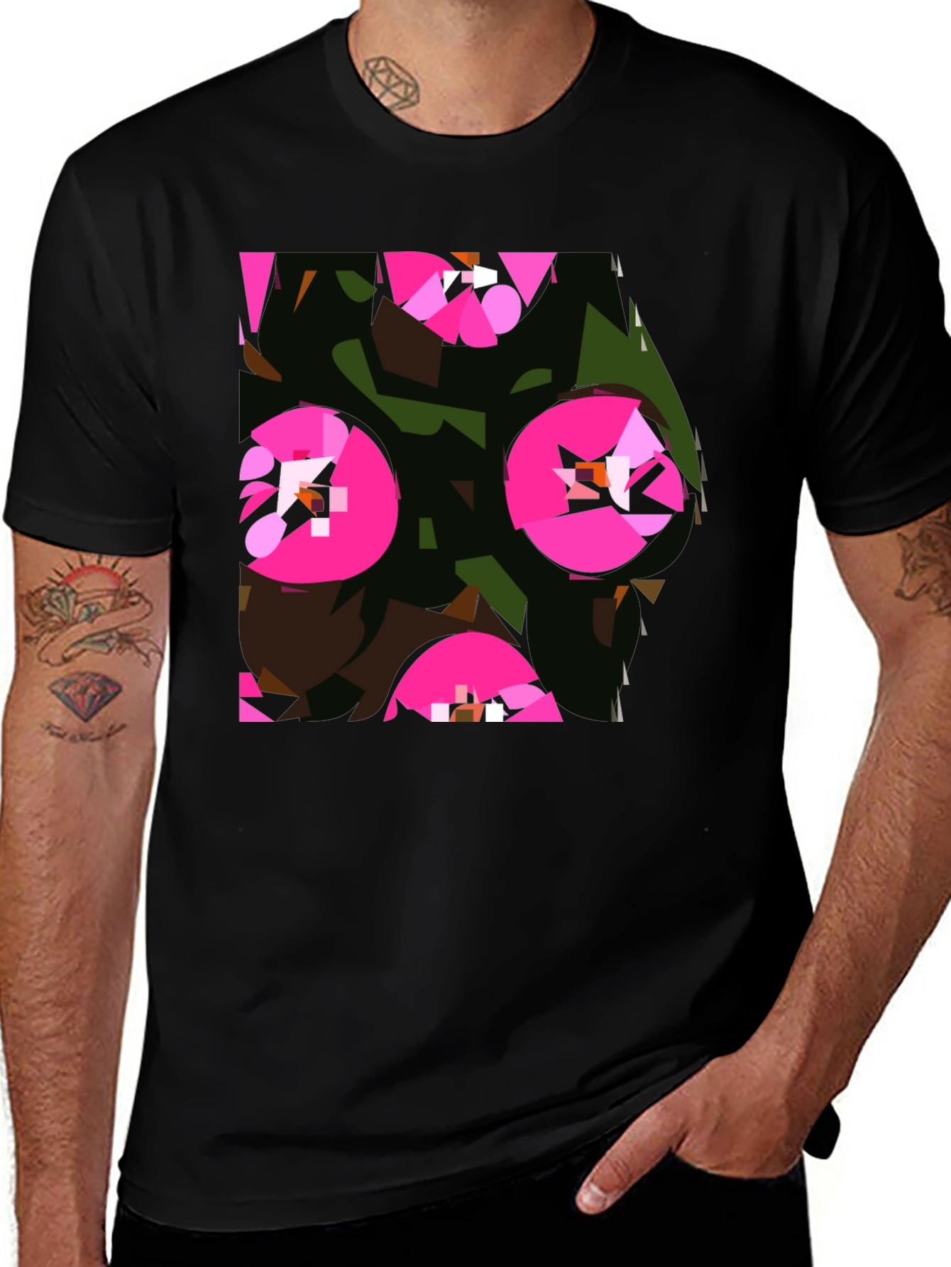 Variant 25 of Abstract Floral Print Men's Black T-Shirt