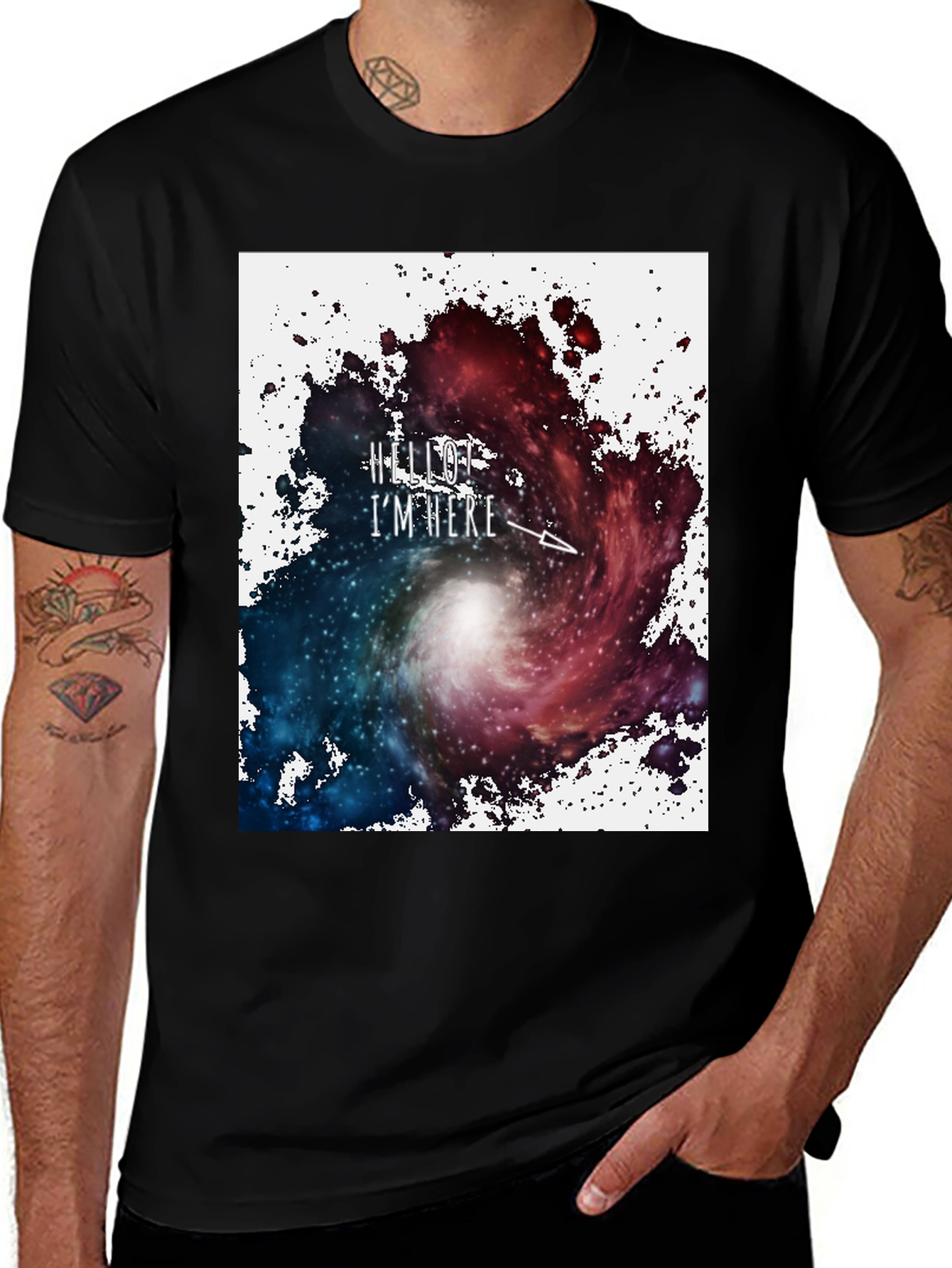 Variant 20 of Galaxy Space T-Shirt - Hello I'm Here Design