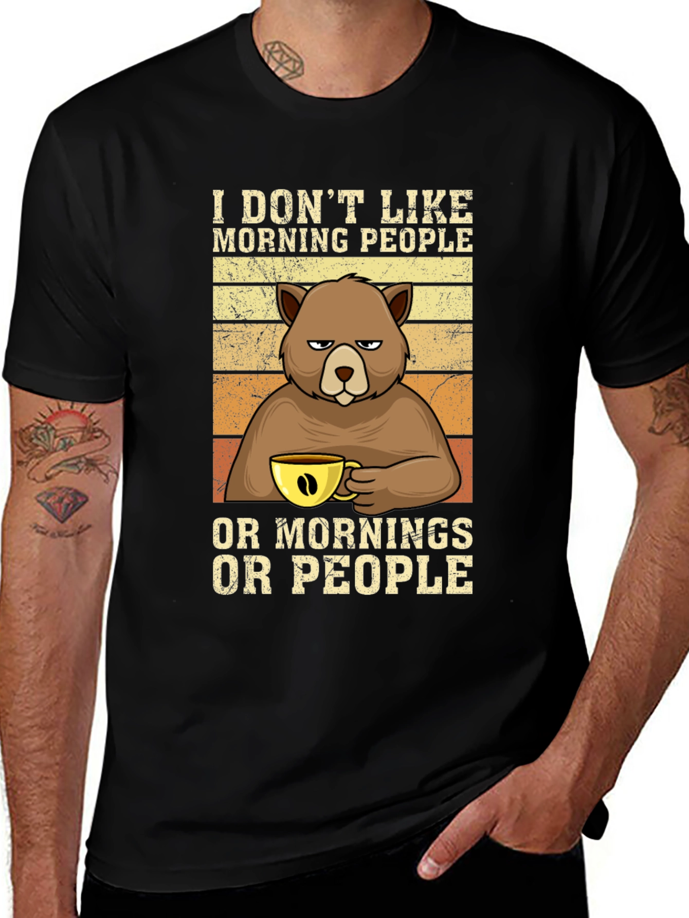 Variant 27 of Funny "I Don't Like Morning People" Bear T-Shirt