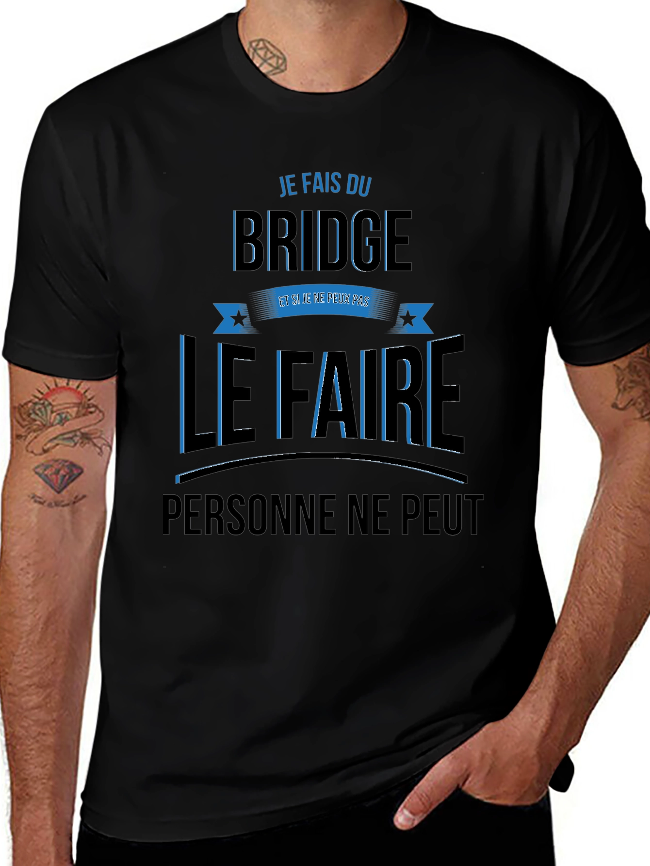 Variant 18 of Je Fais du Bridge T-Shirt - Black Cotton Tee