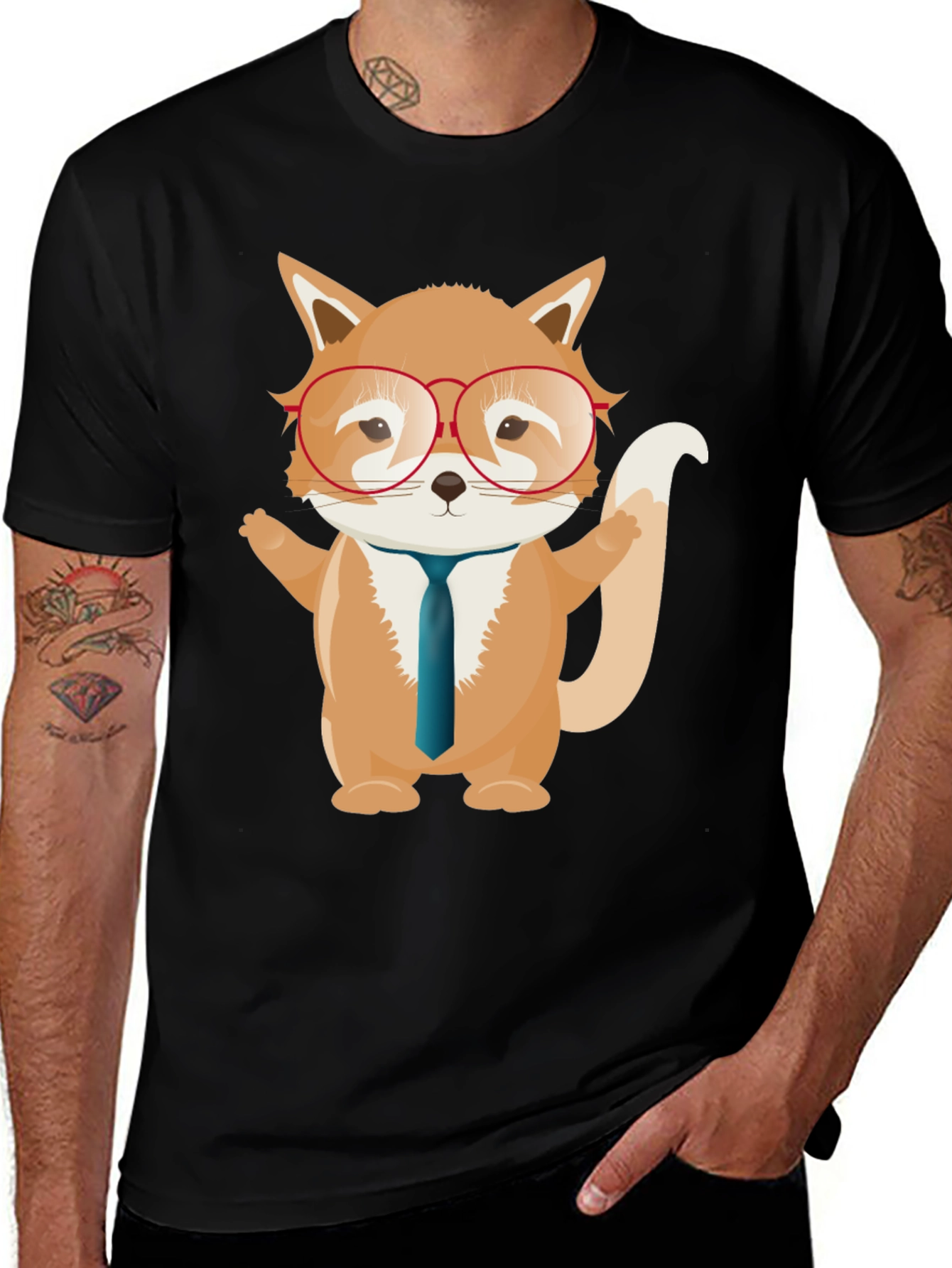 Variant 4 of Fox with Glasses Graphic T-Shirt - Black