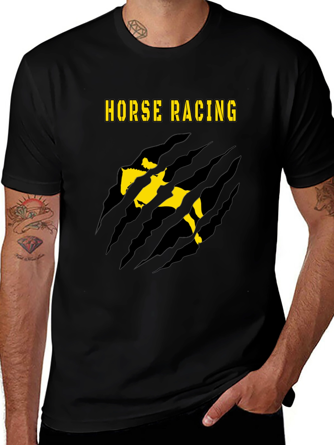 Variant 3 of Horse Racing Graphic Tee - Black Cotton Blend T-Shirt